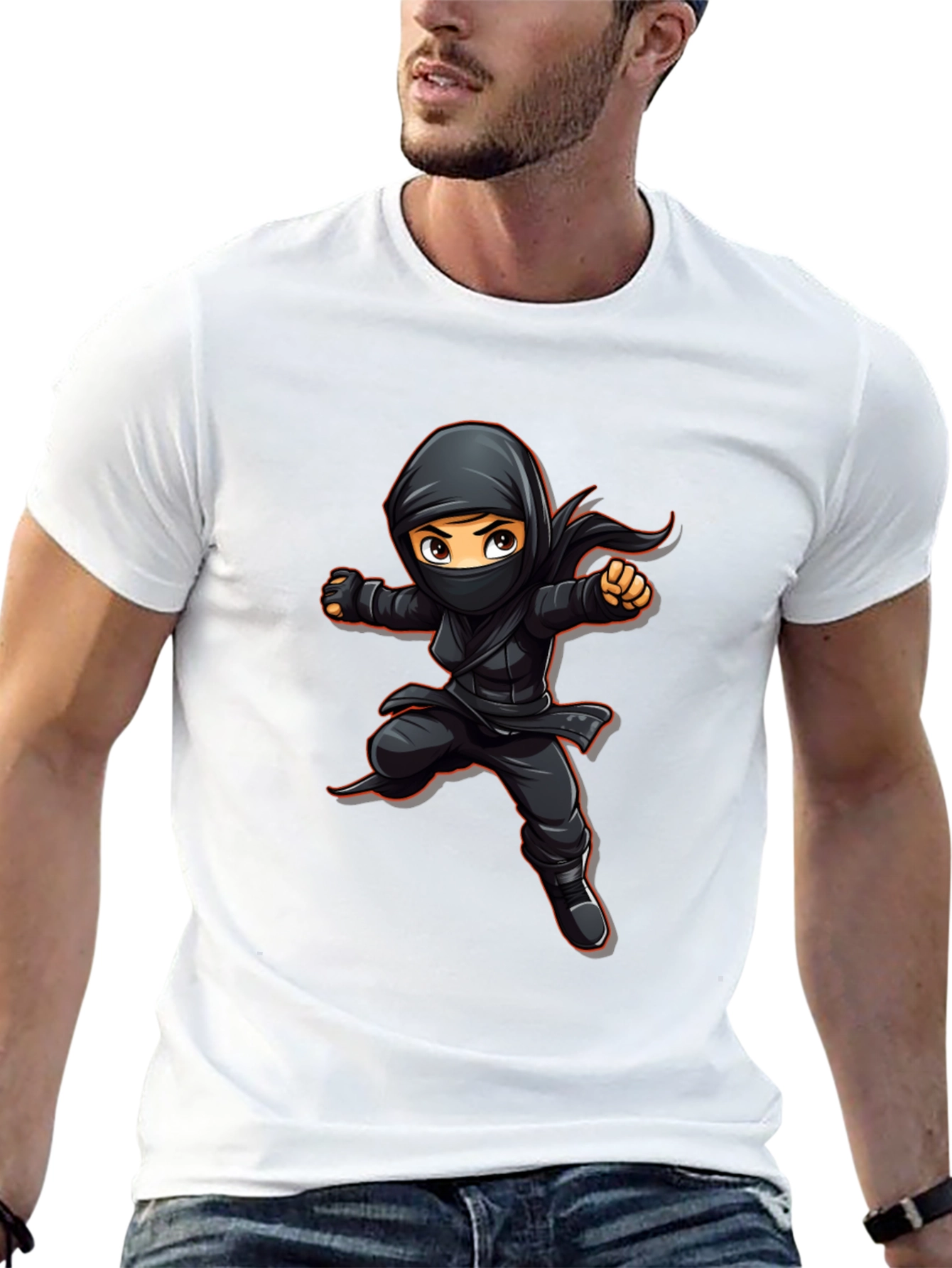 Black Ninja Cartoon Graphic Black T-Shirt view 13