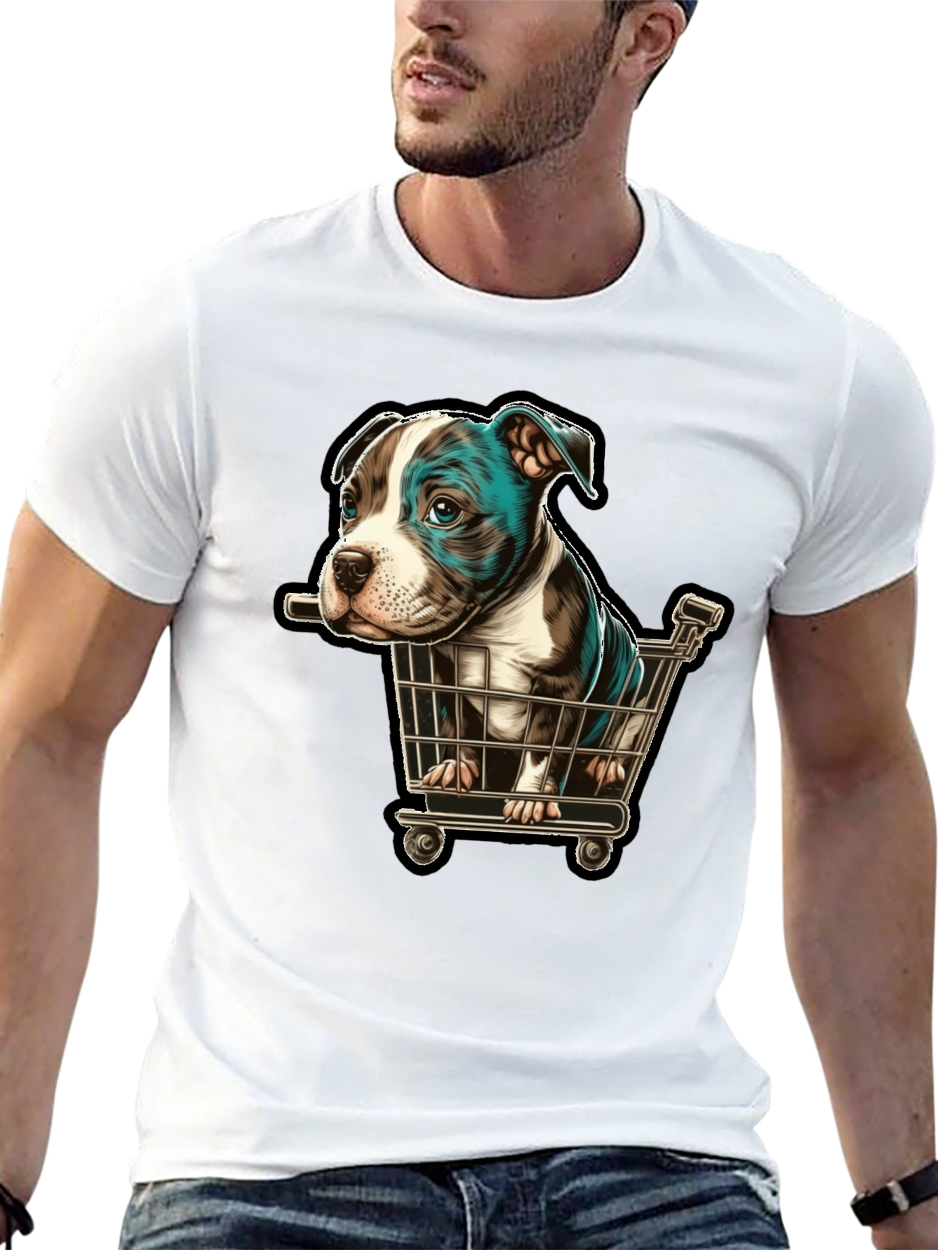 Black Puppy in Cart Graphic T-Shirt view 13