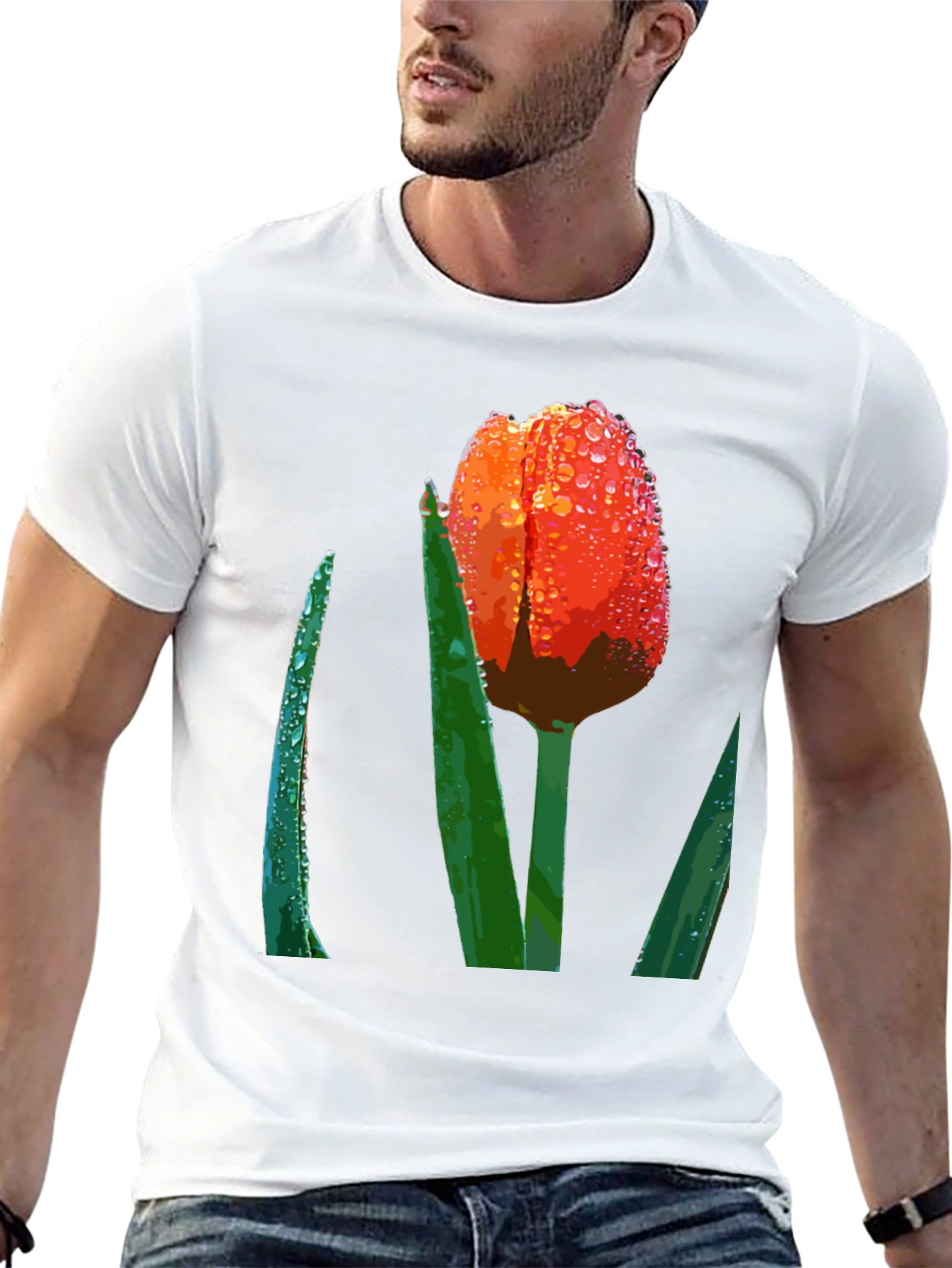 Black Tulip Dewdrop Graphic Tee - Unique Floral Design view 13