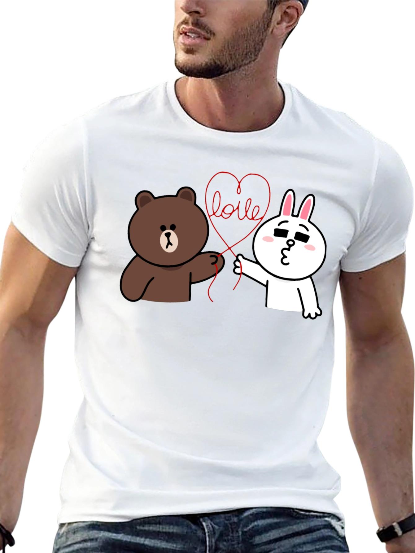 Black Cute Cartoon Love Graphic Black T-Shirt view 13