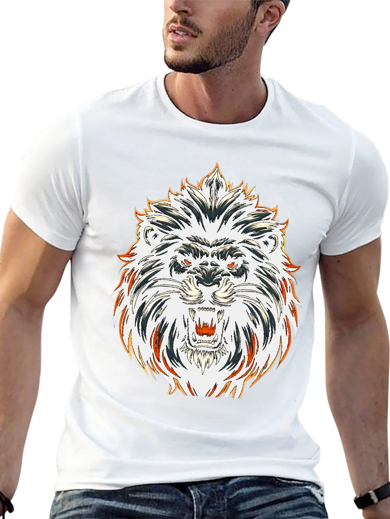 Black Bold Lion Graphic Tee - Black Cotton view 13