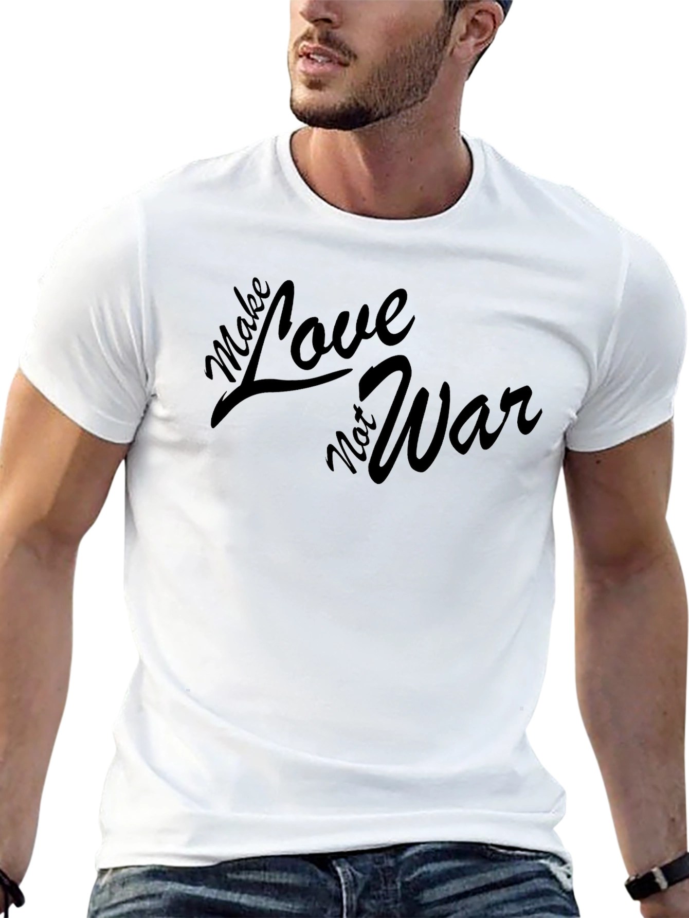 Black Make Love Not War Graphic Tee - Black Cotton T-Shirt view 13