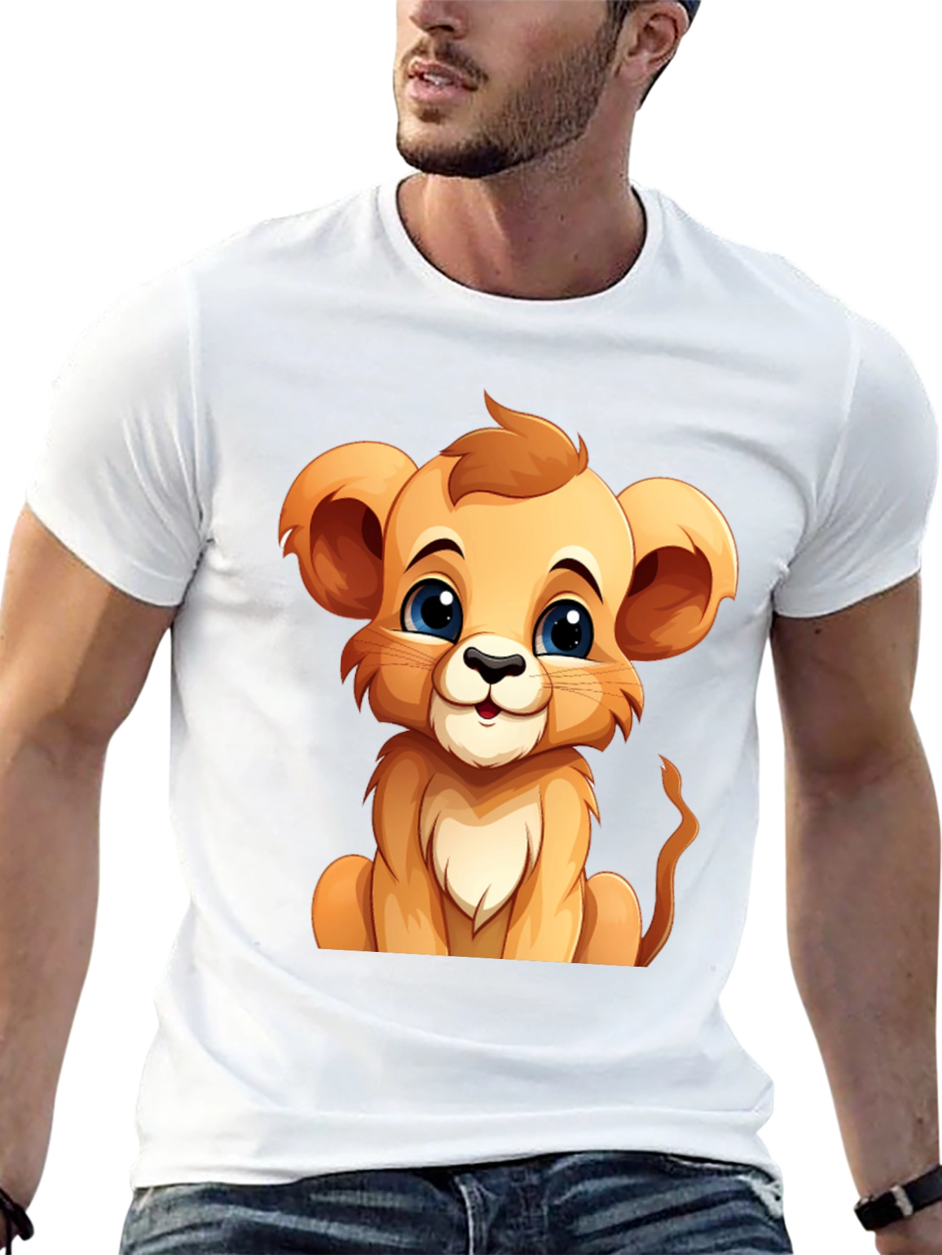 Black Cute Lion Cub Graphic Tee - Black Cotton T-Shirt view 13