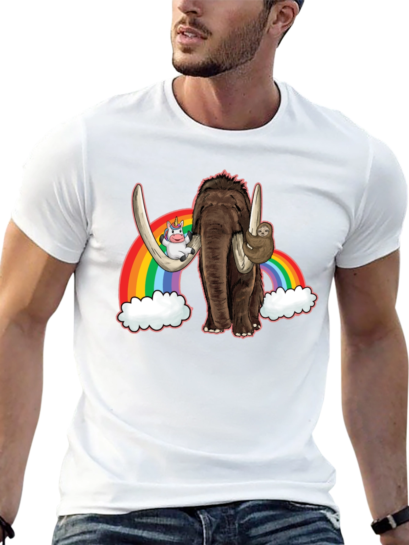 Black Mammoth, Unicorn, Sloth Rainbow Graphic Tee view 13