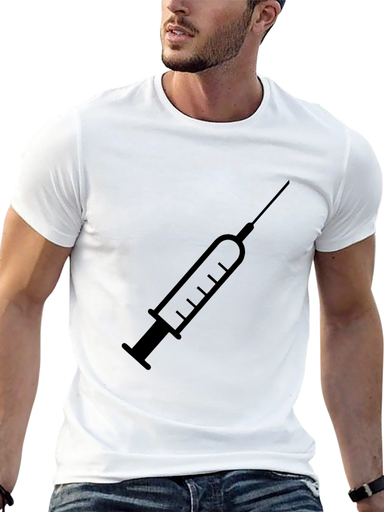 Black Syringe Graphic T-Shirt - Unisex Medical Theme view 13