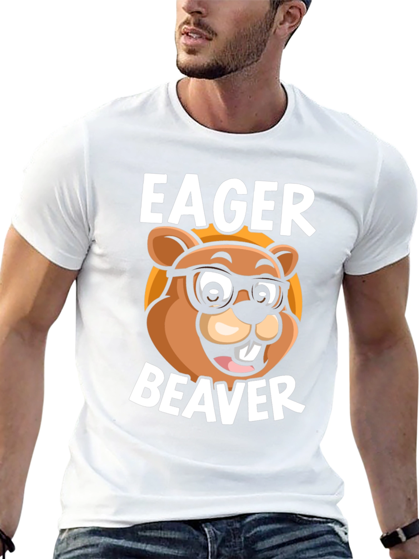Black Eager Beaver Cartoon Graphic T-Shirt view 13