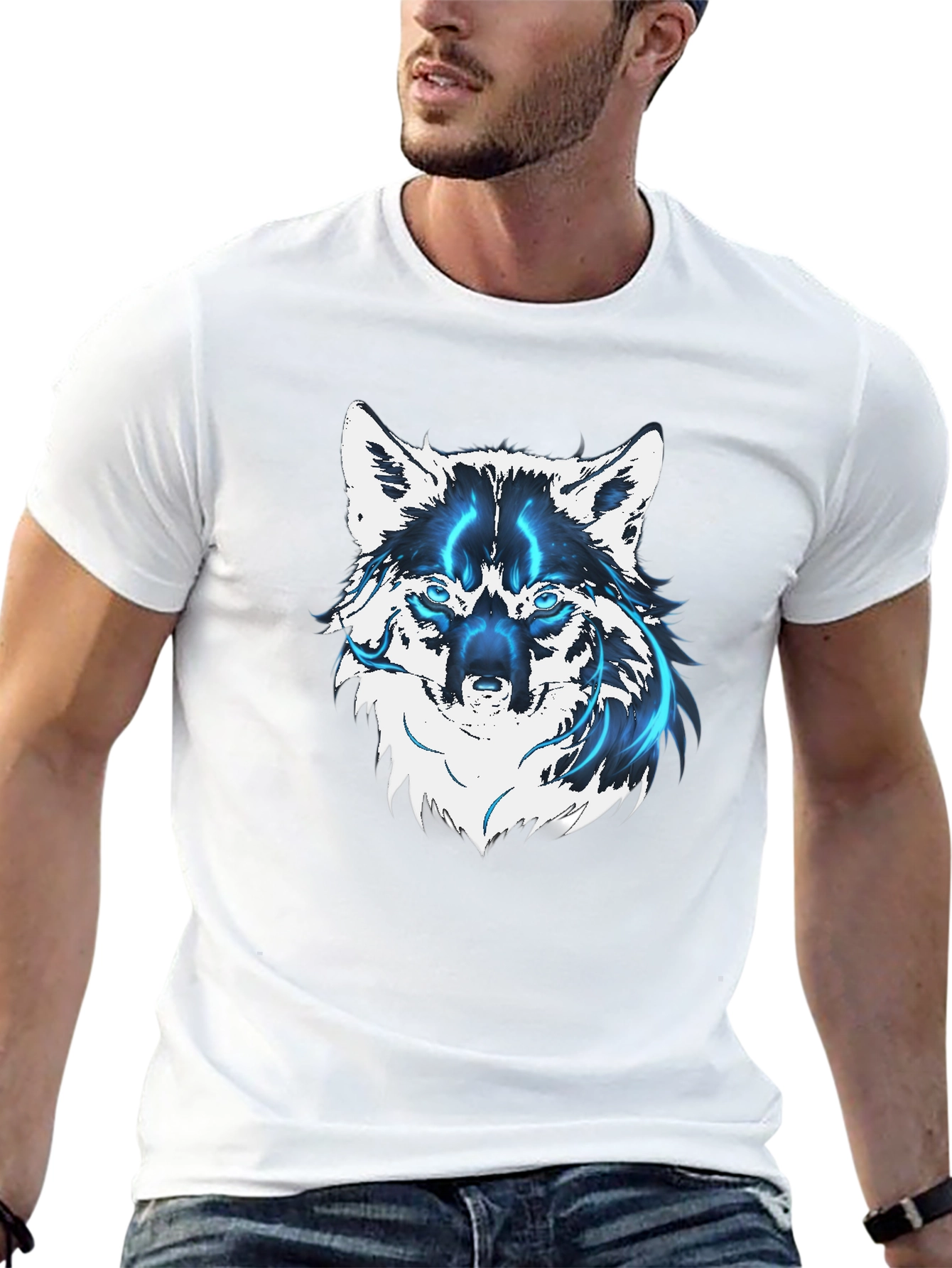 Black Men's Black Wolf Graphic T-Shirt view 13