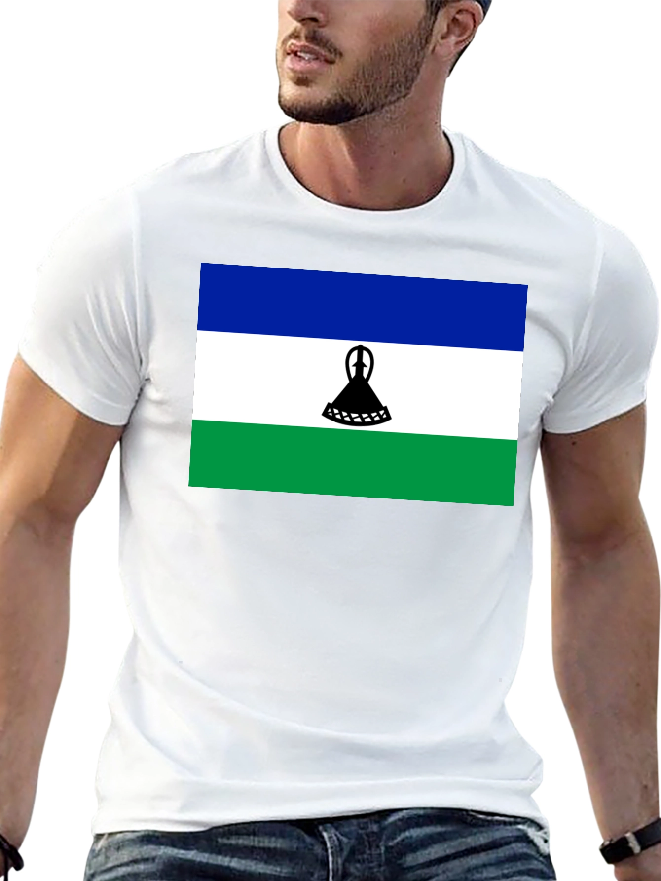 Lesotho Flag Graphic Tee - Black Cotton T-Shirt - 13