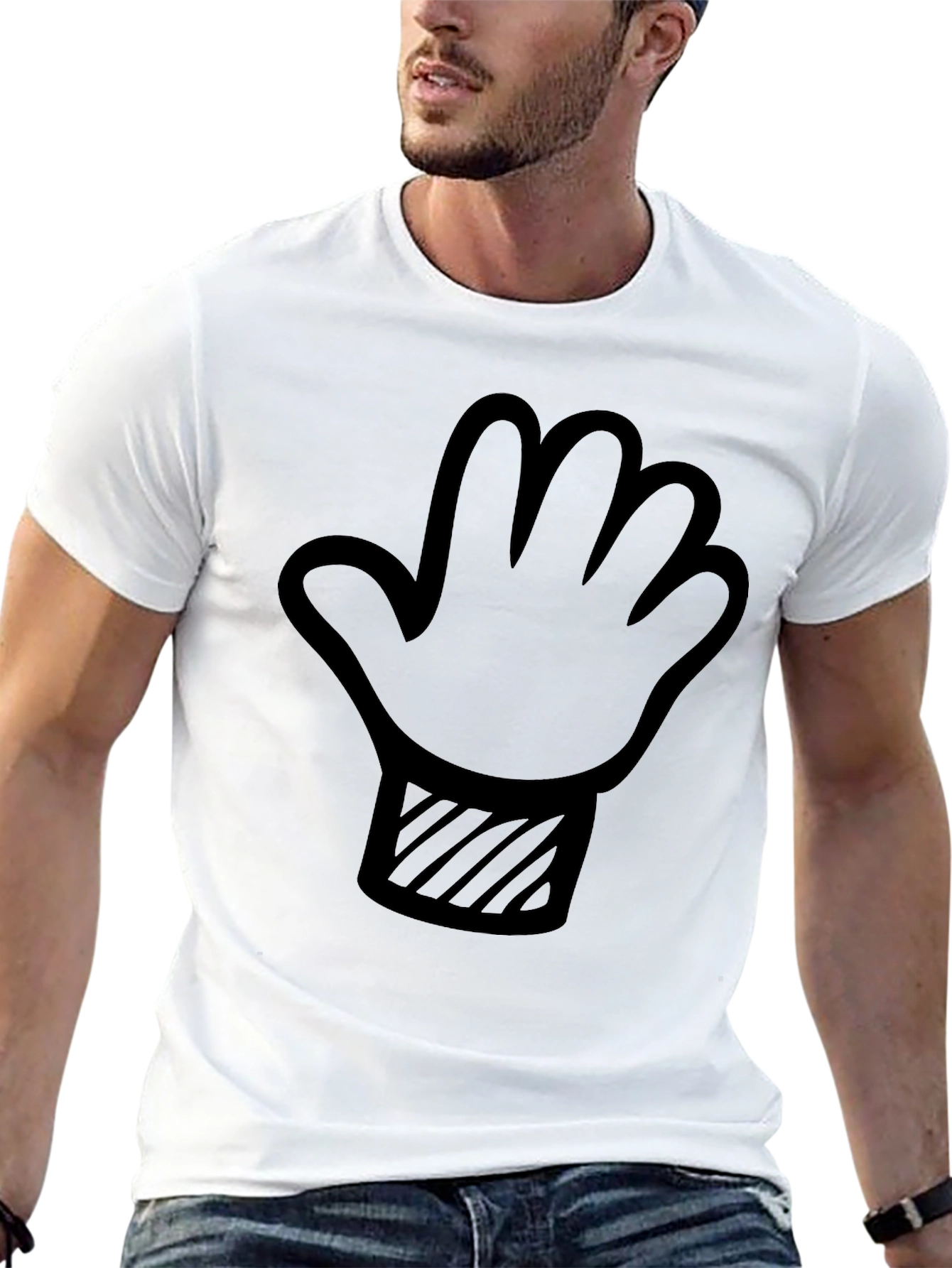 Black Novelty Cartoon Hand Graphic Tee - Casual Black T-Shirt view 13