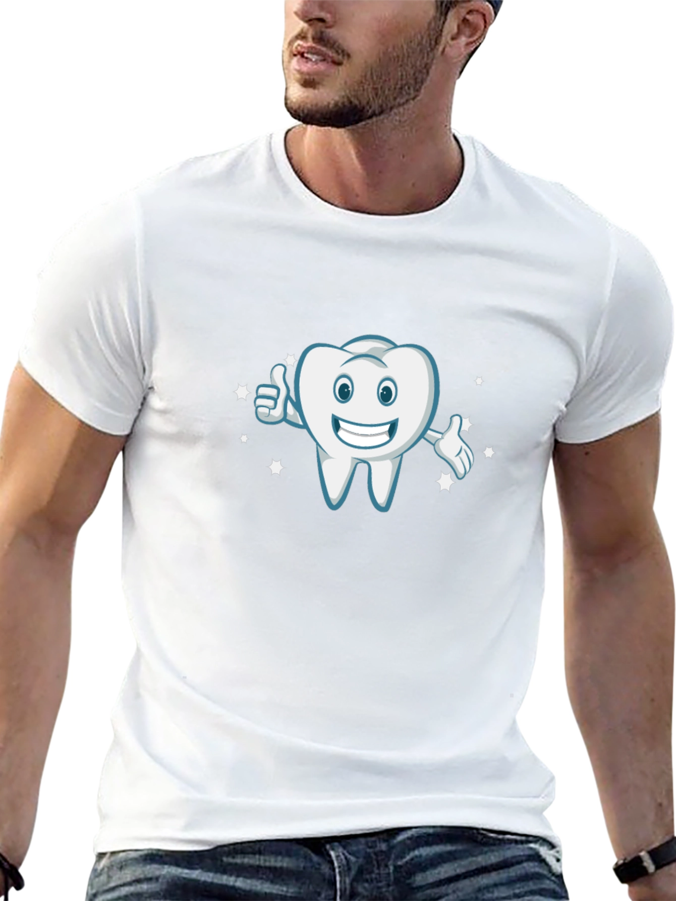 Black Smiling Tooth Cartoon Black T-Shirt view 13