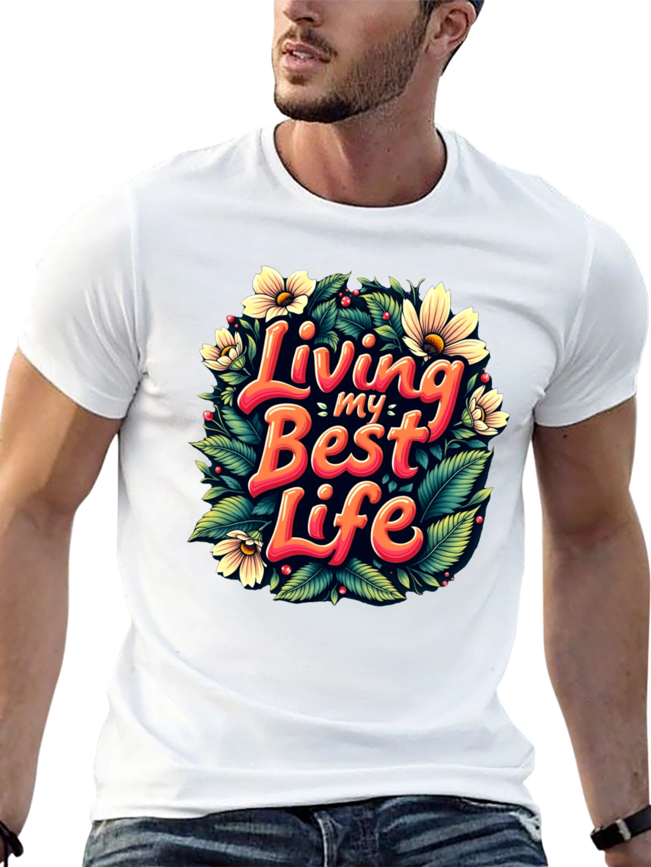 Black Living My Best Life T-Shirt - Floral Design view 13