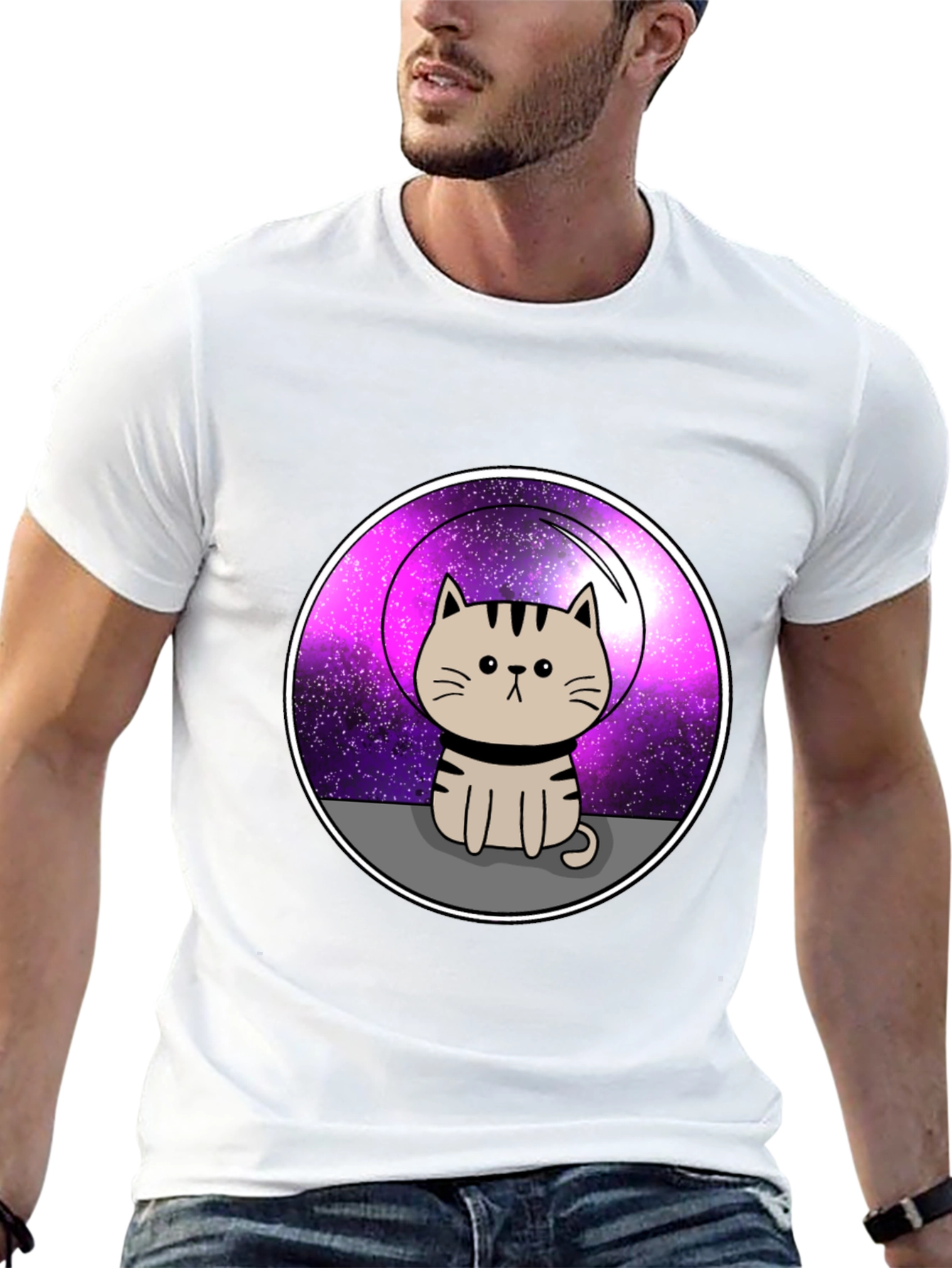 Black Space Cat Graphic T-Shirt view 13