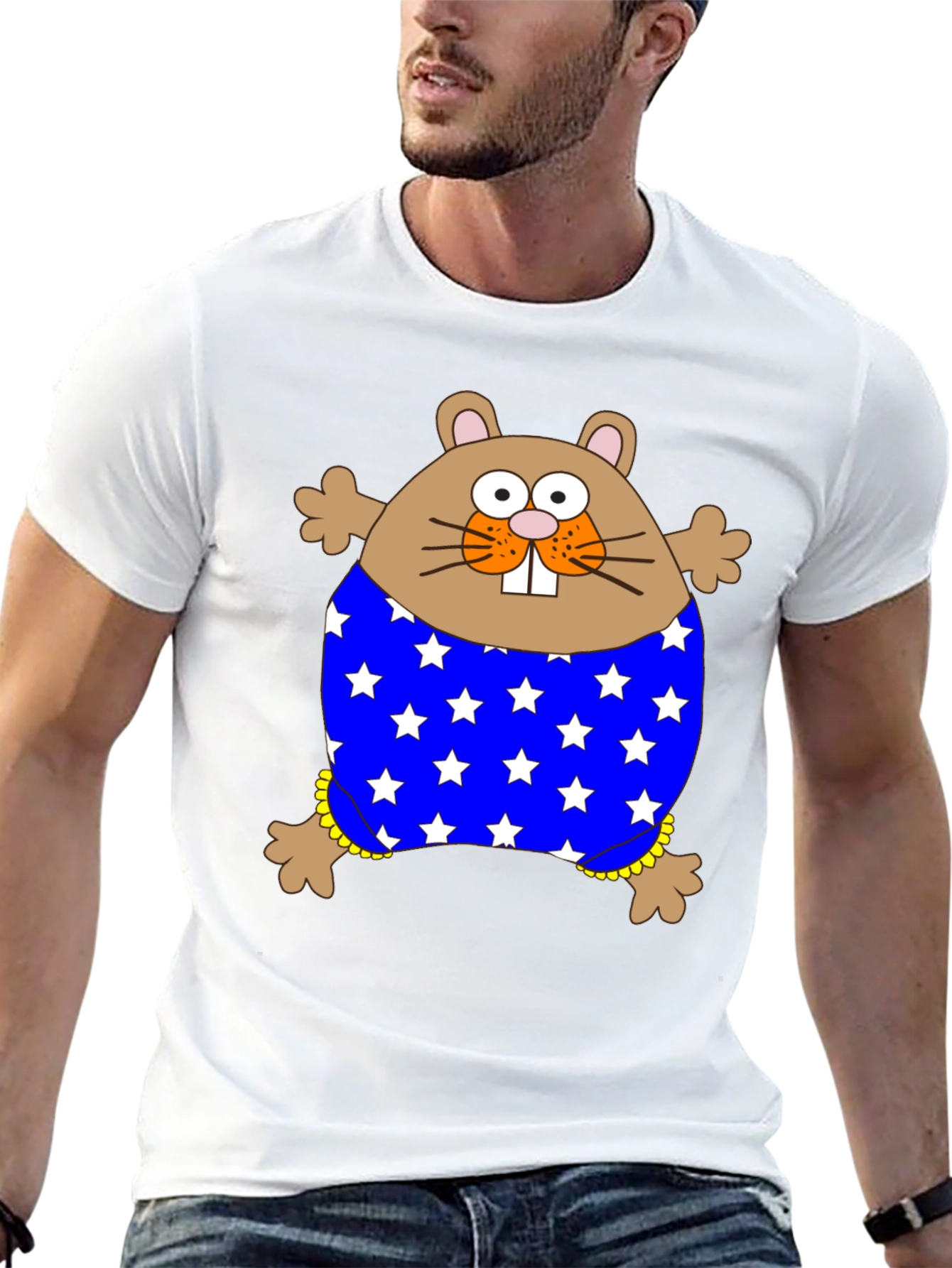 Black Funny Hamster Stars T-Shirt view 13