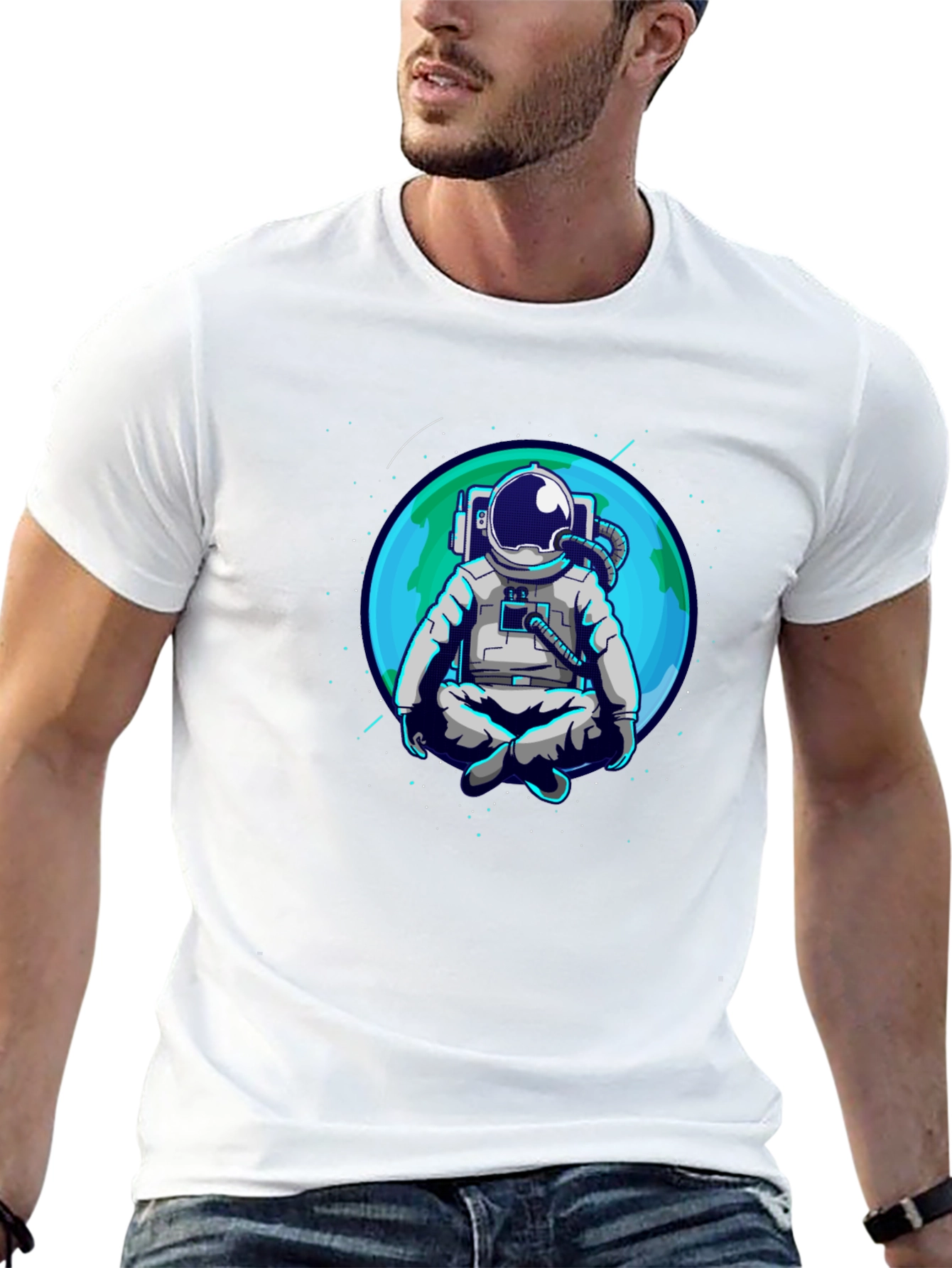 Black Meditating Astronaut T-Shirt - Space Zen Tee view 13