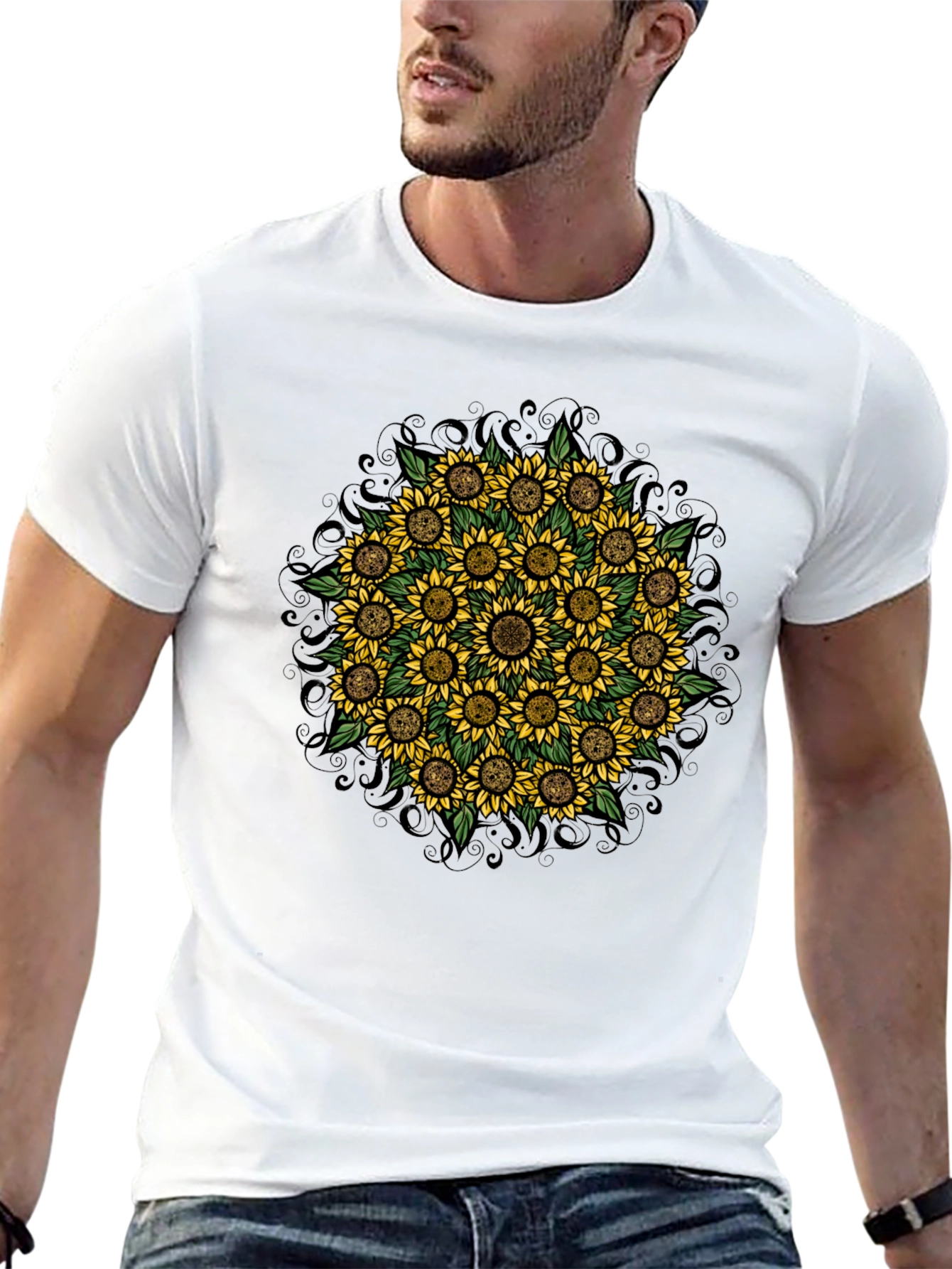 Black Sunflower Mandala Graphic T-Shirt view 13