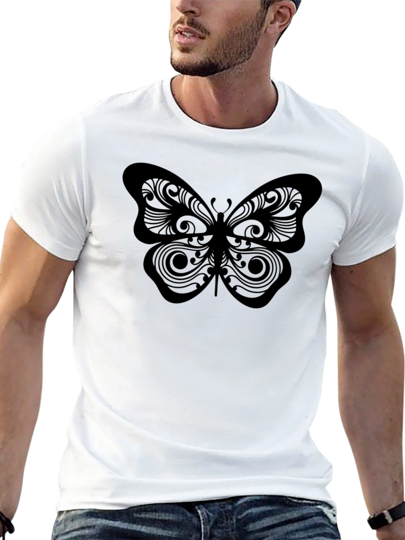 Black Butterfly Print Black T-Shirt view 13