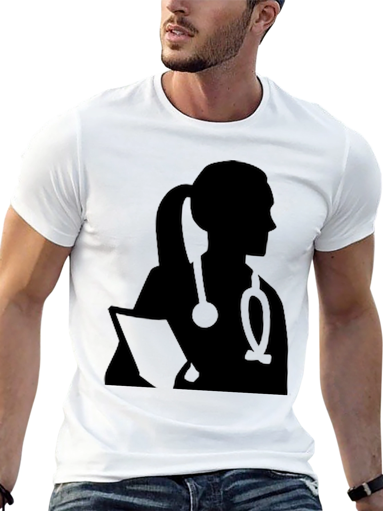 Black Doctor Silhouette T-Shirt - Stylish Medical Apparel view 13