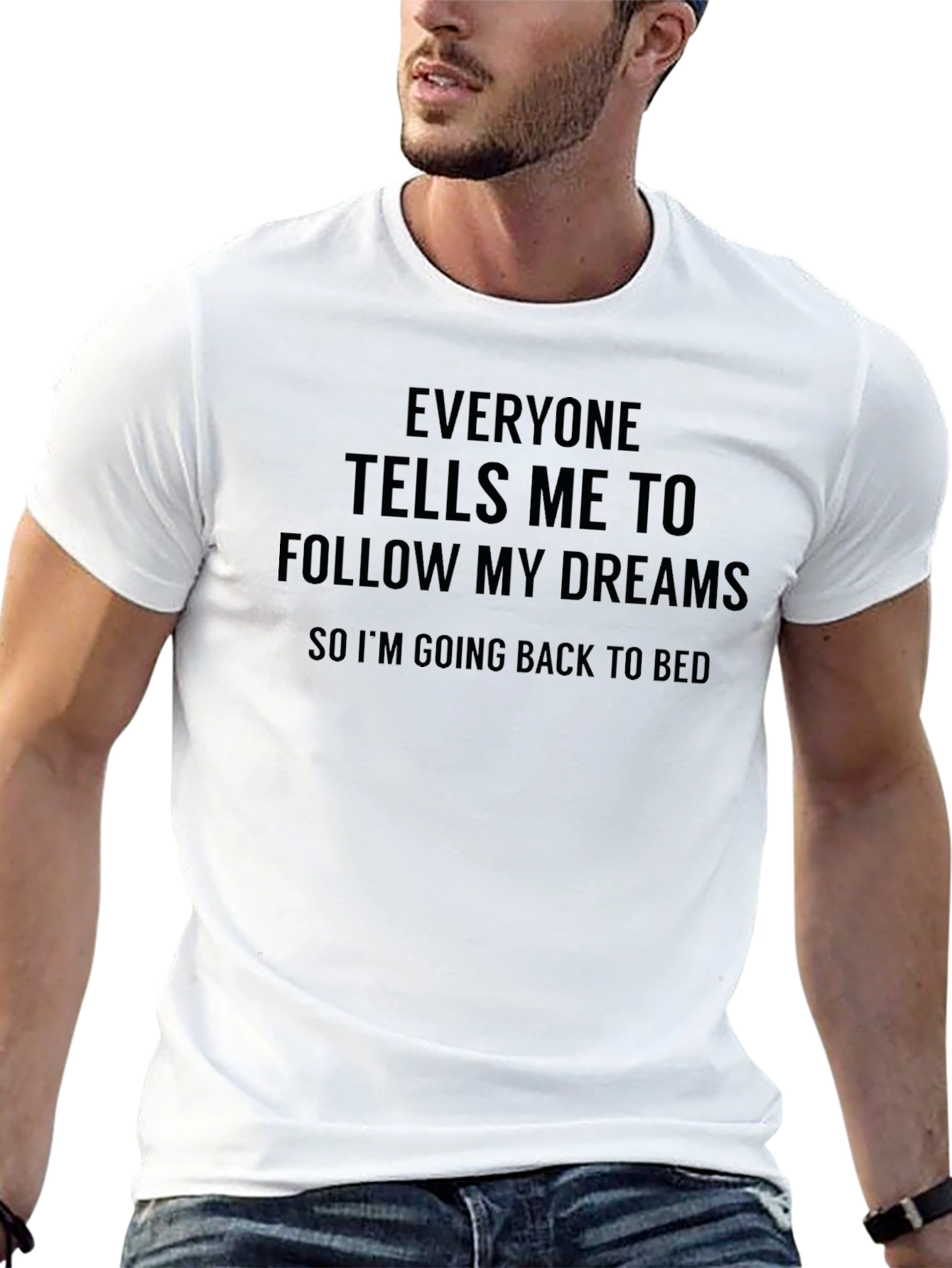 Black Funny "Follow My Dreams" Graphic T-Shirt view 13