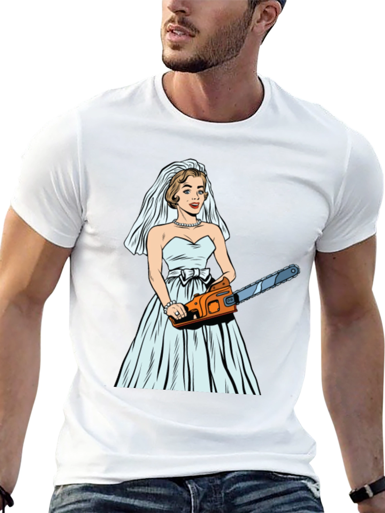 Black Bride with Chainsaw Graphic T-Shirt view 13