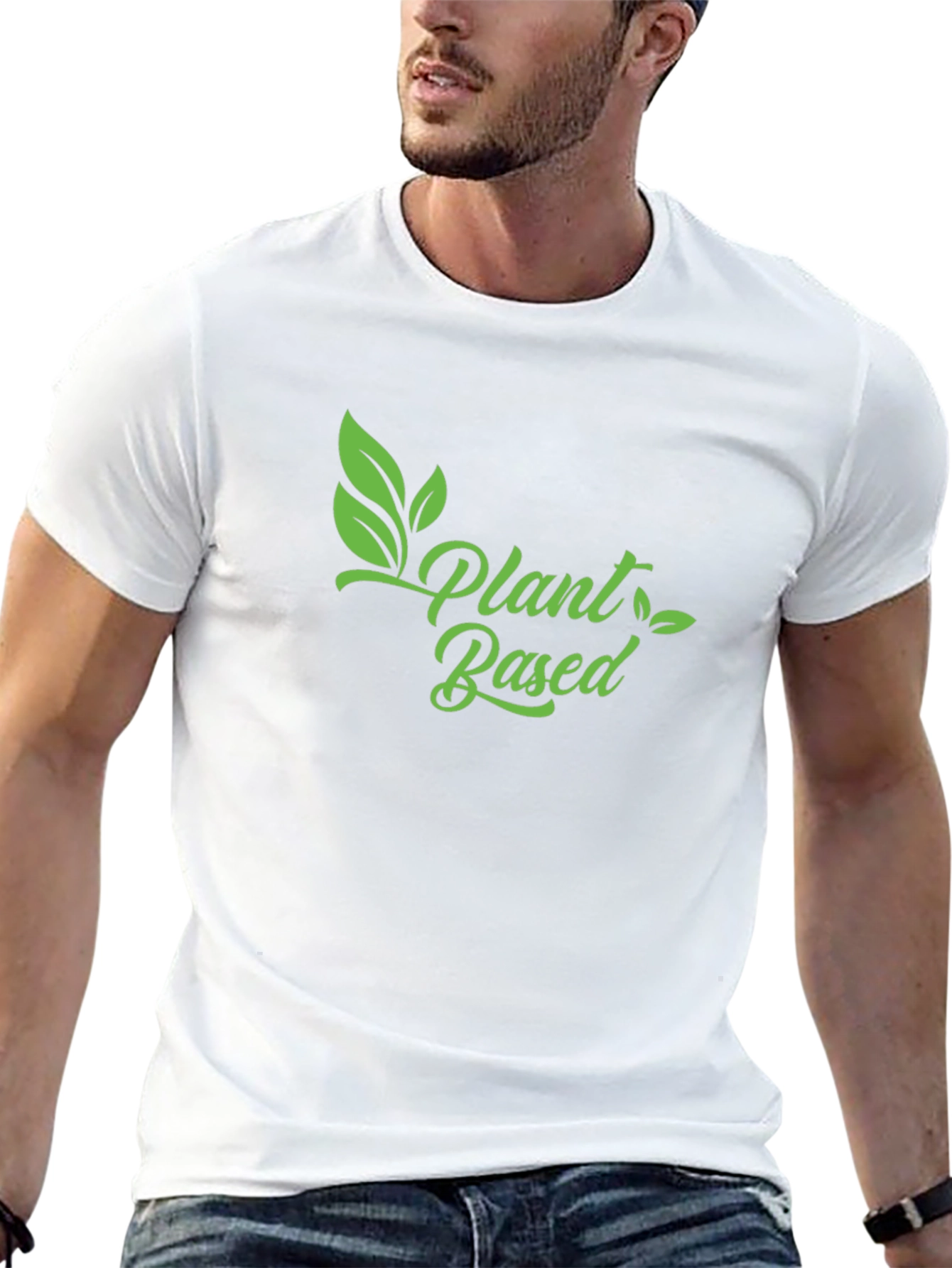 Black Plant Based Vegan T-Shirt - Green Print view 13