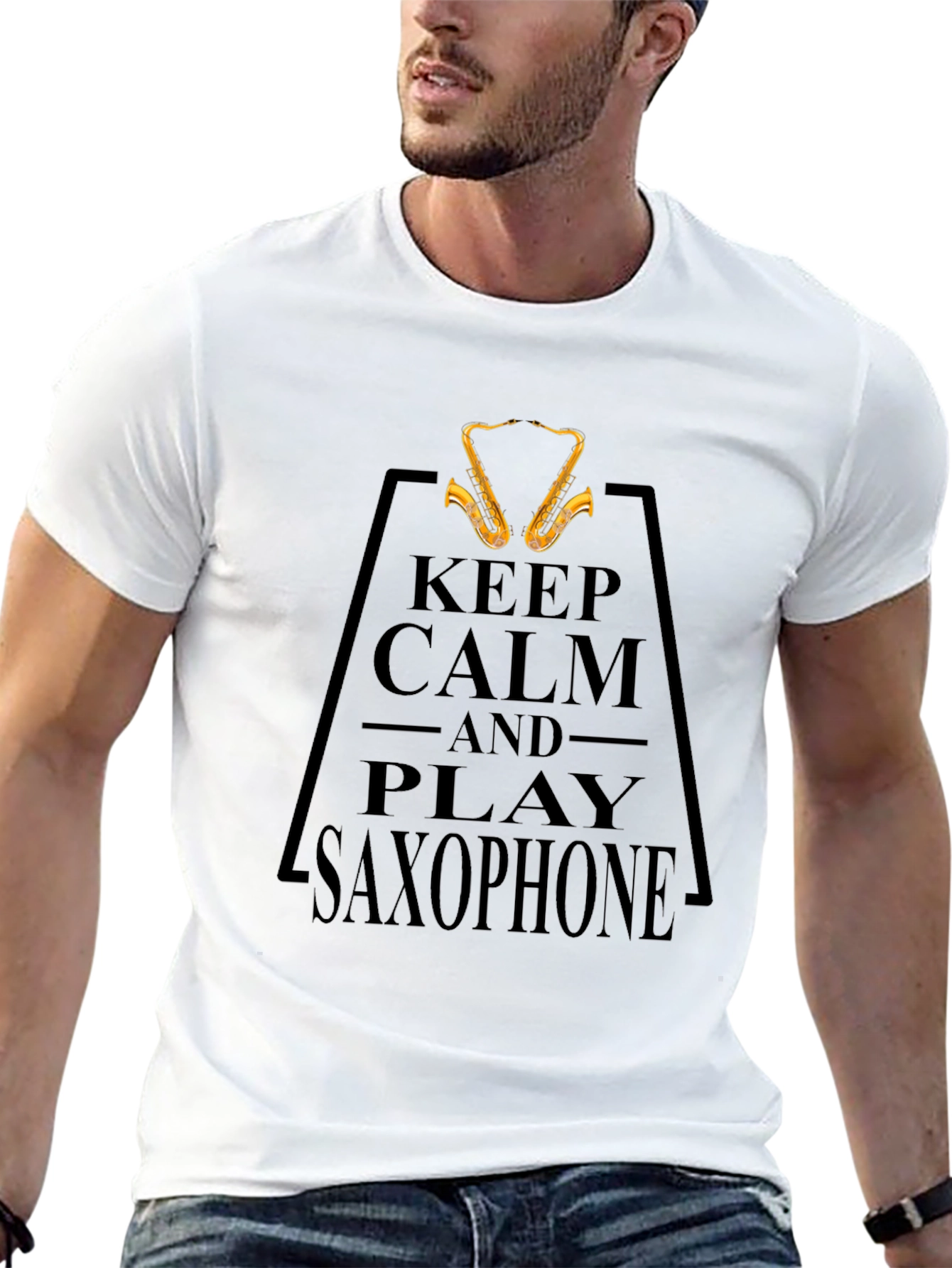 Black Keep Calm and Play Saxophone Black T-Shirt view 13
