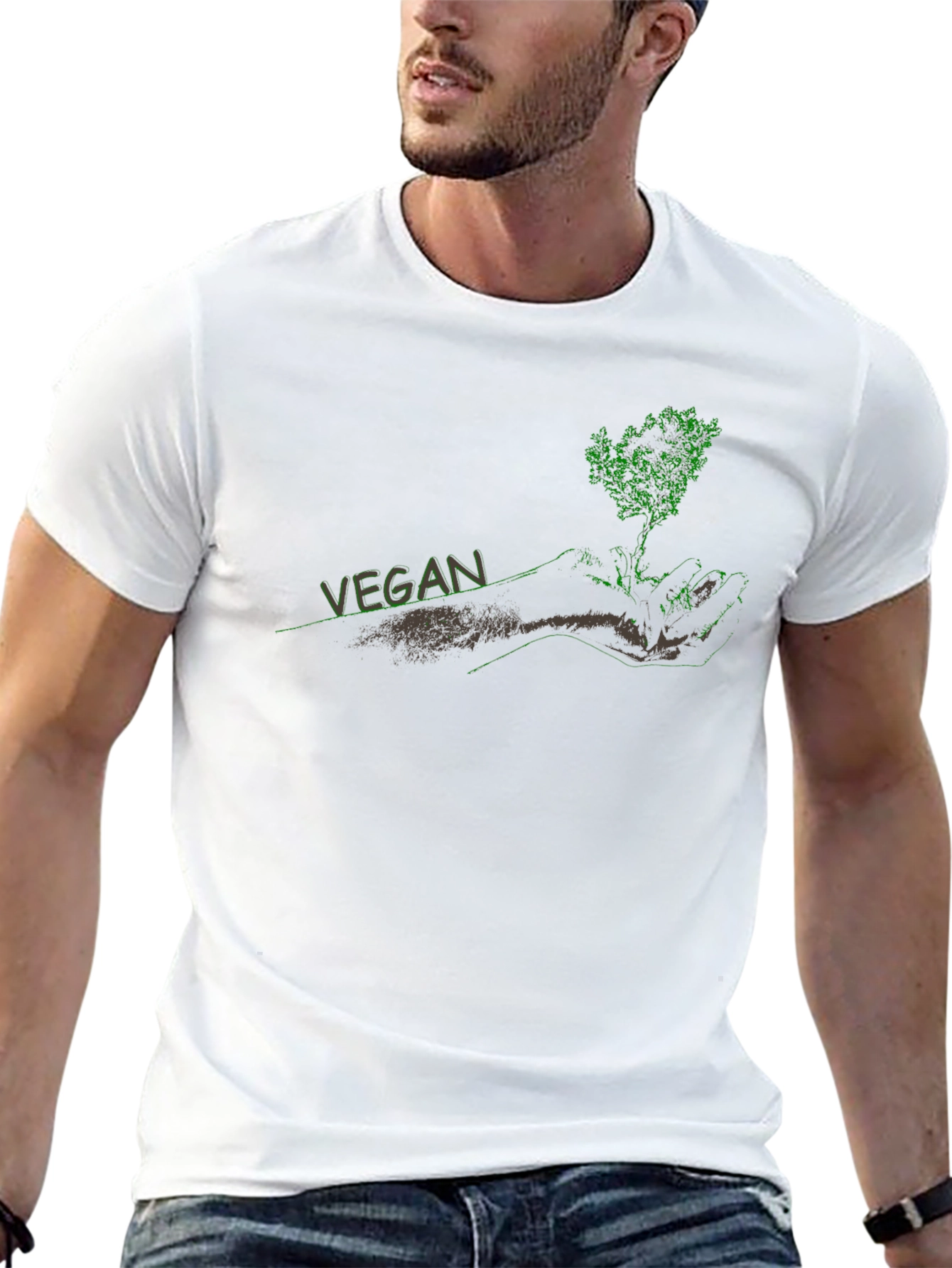 Black Vegan Tree Graphic Black T-Shirt view 13