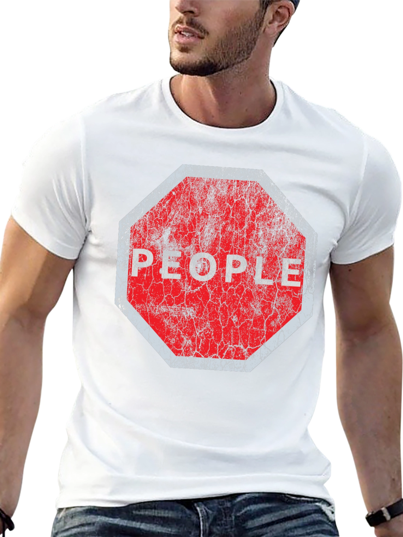 Black Stop People Graphic Tee - Black Cotton T-Shirt view 13