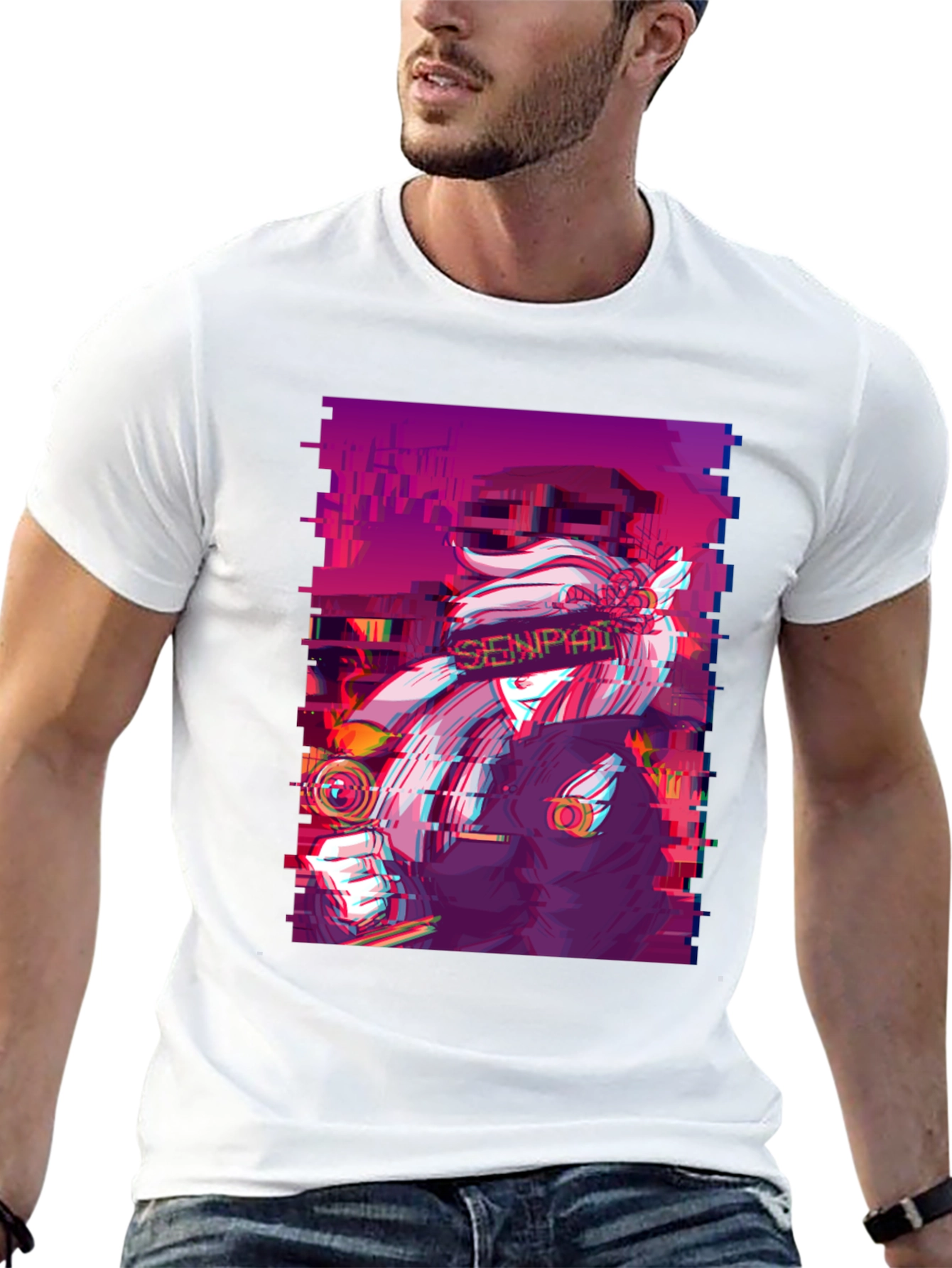 Black Anime Glitch Aesthetic Graphic Tee - Black view 13