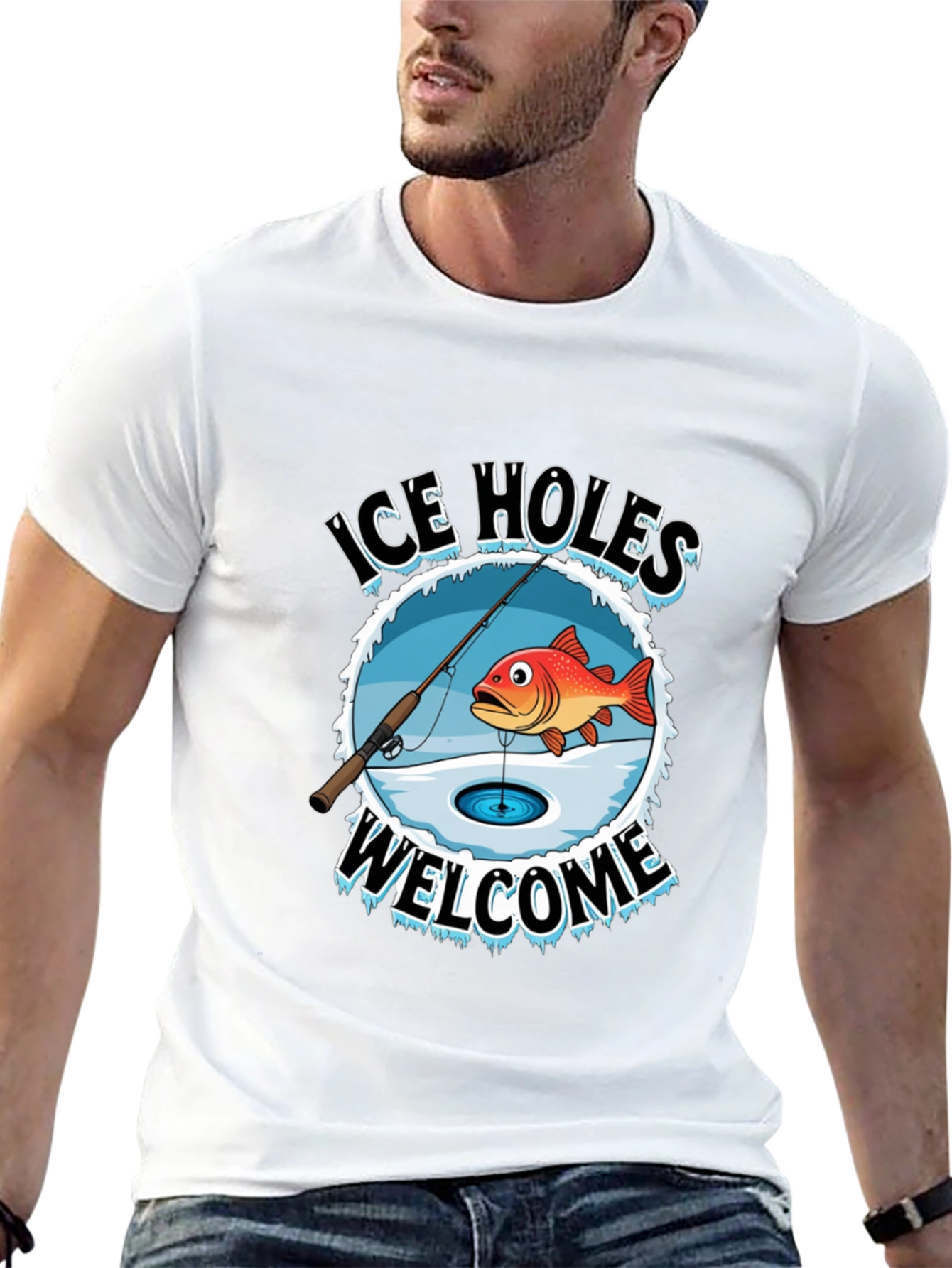 Black Ice Holes Welcome Fishing T-Shirt view 13