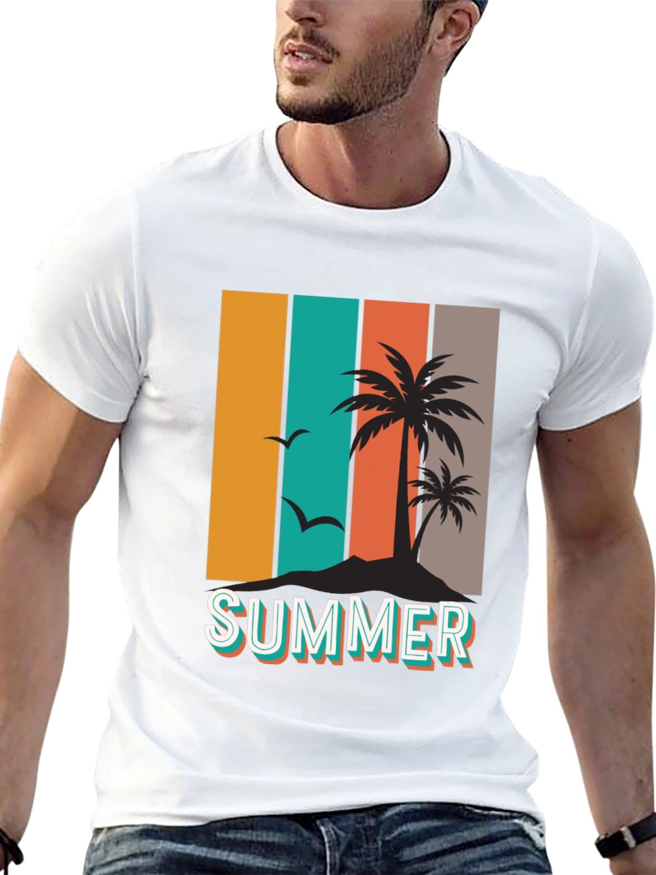 Black Retro Summer Palm Tree Graphic T-Shirt view 13