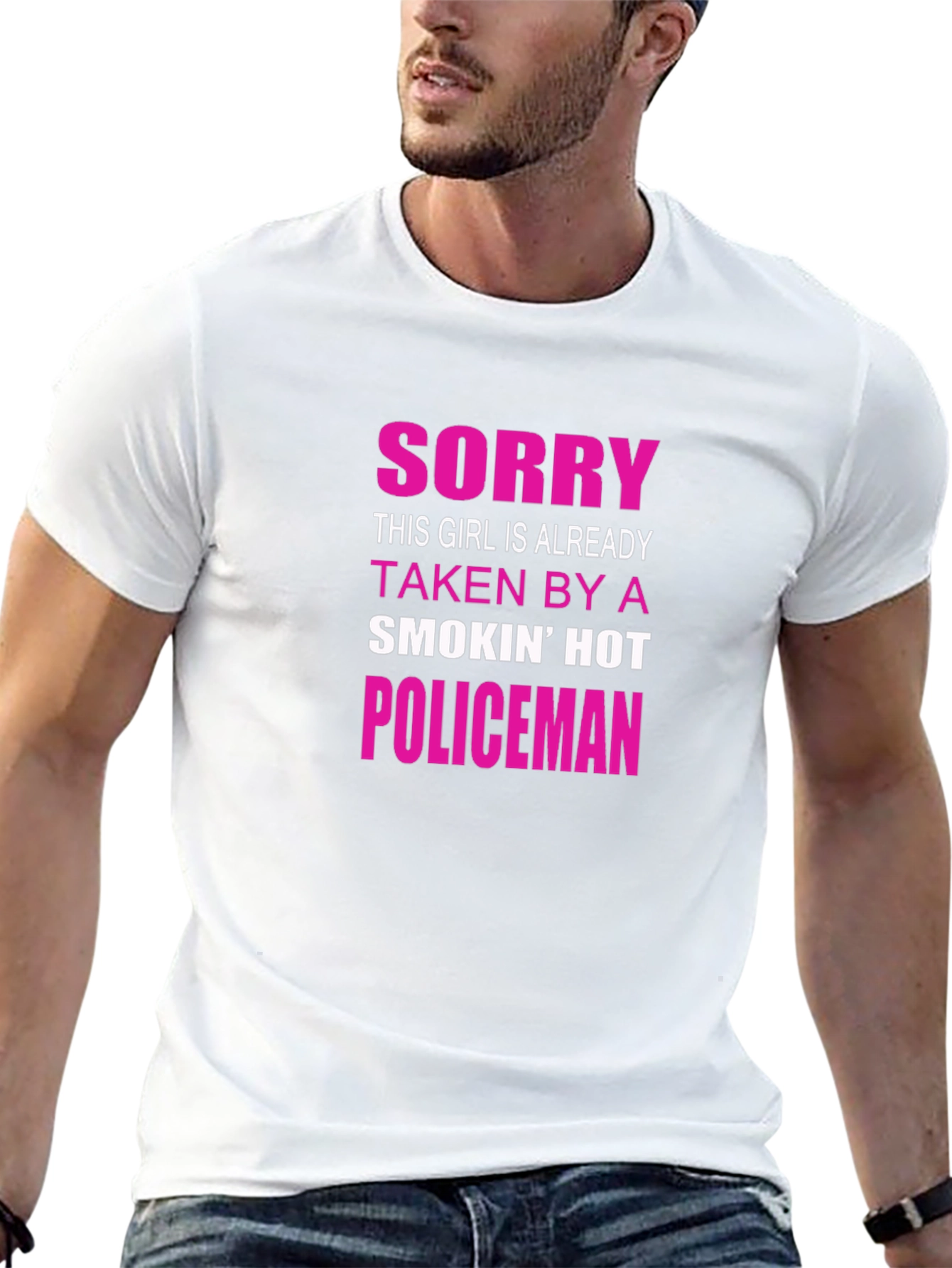 Black Sorry Taken by a Hot Policeman T-Shirt view 13