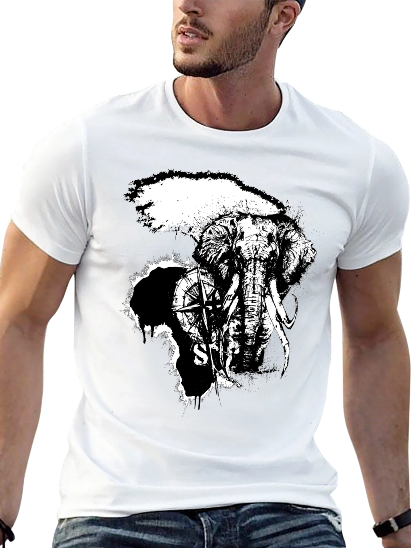 Black Elephant Compass Graphic Black T-Shirt view 13