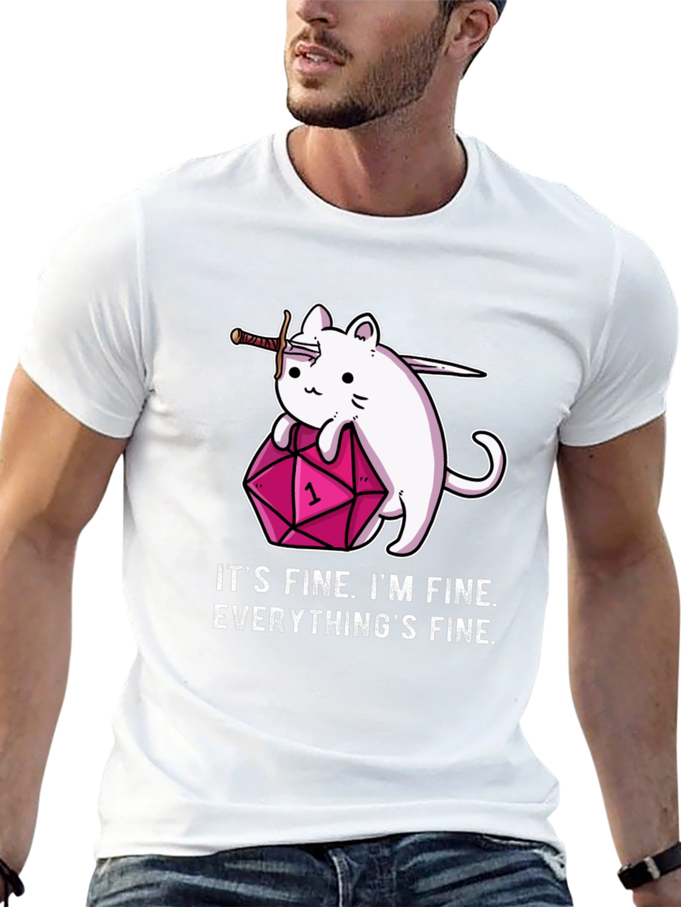 Black It's Fine Cat D&D T-Shirt view 13