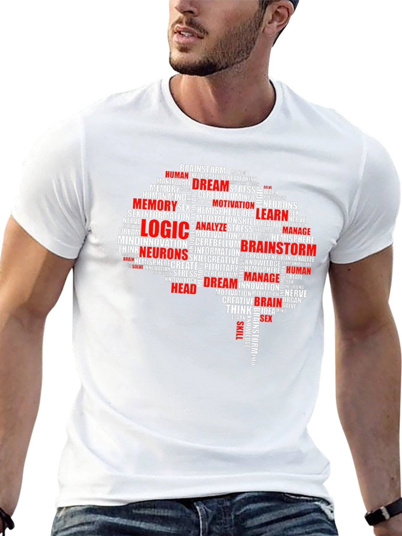 Black Brain Word Art Black T-Shirt - Logic, Memory, Brainstorm view 13