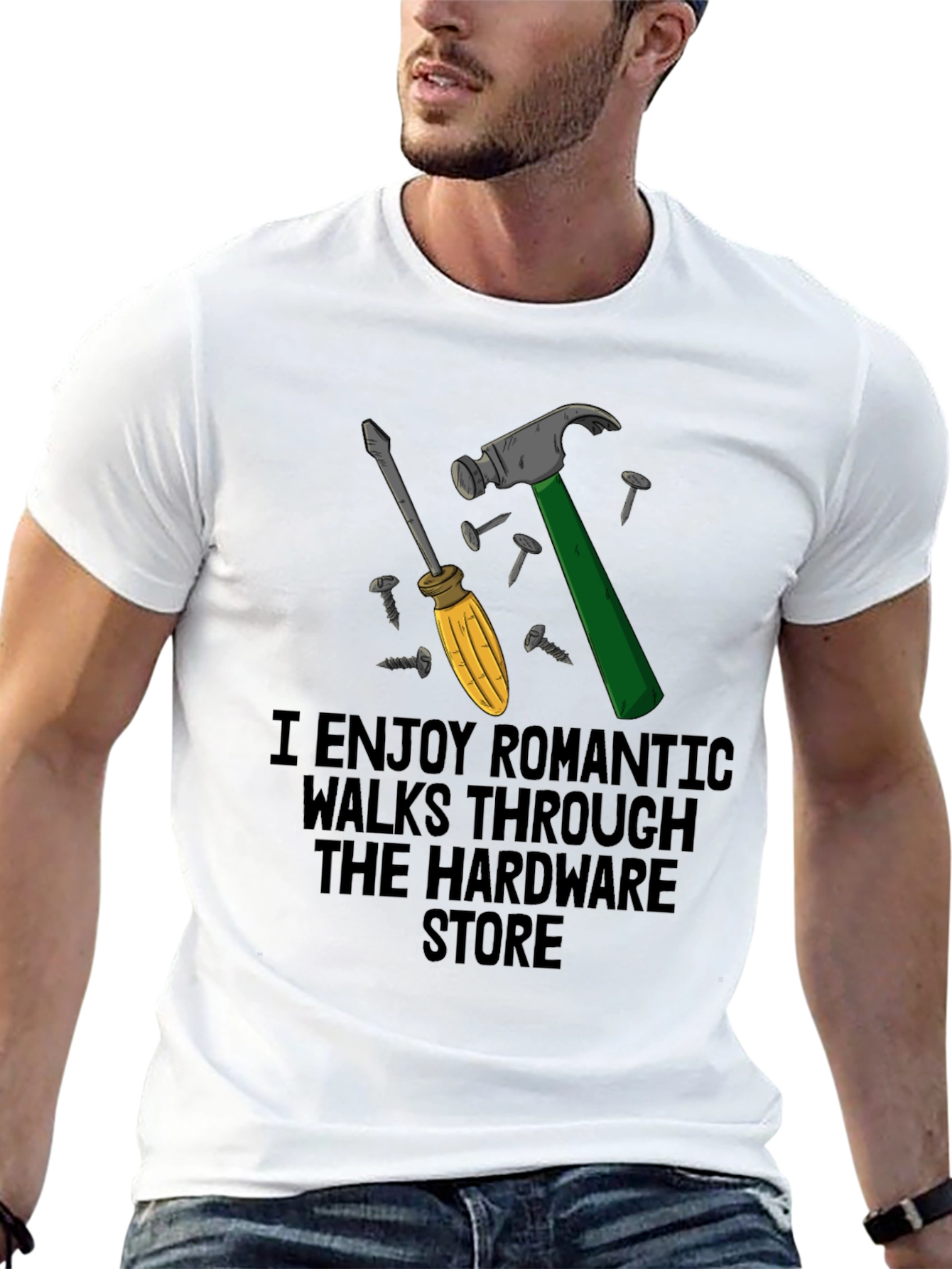 Black Hardware Store Romantic Walk T-Shirt - Men's Funny Tee view 13