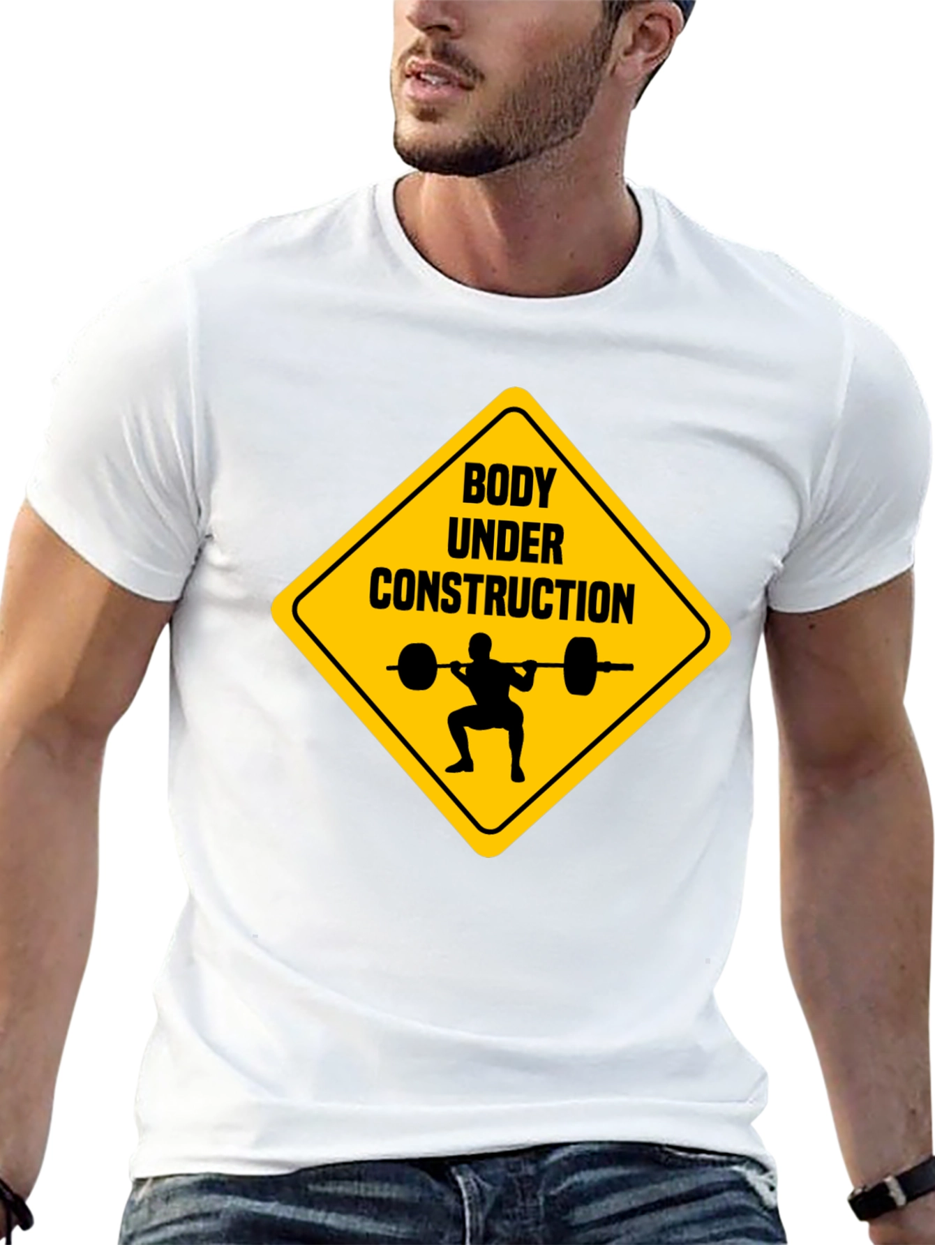 Black Body Under Construction Weightlifting T-Shirt view 13