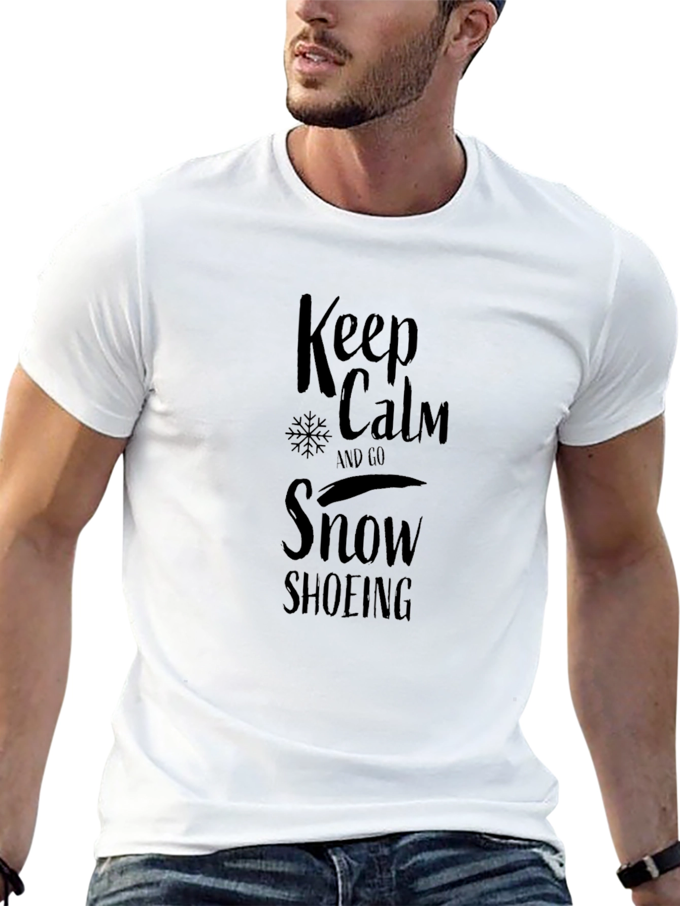 Black Keep Calm Snowshoeing Black Graphic Tee view 13