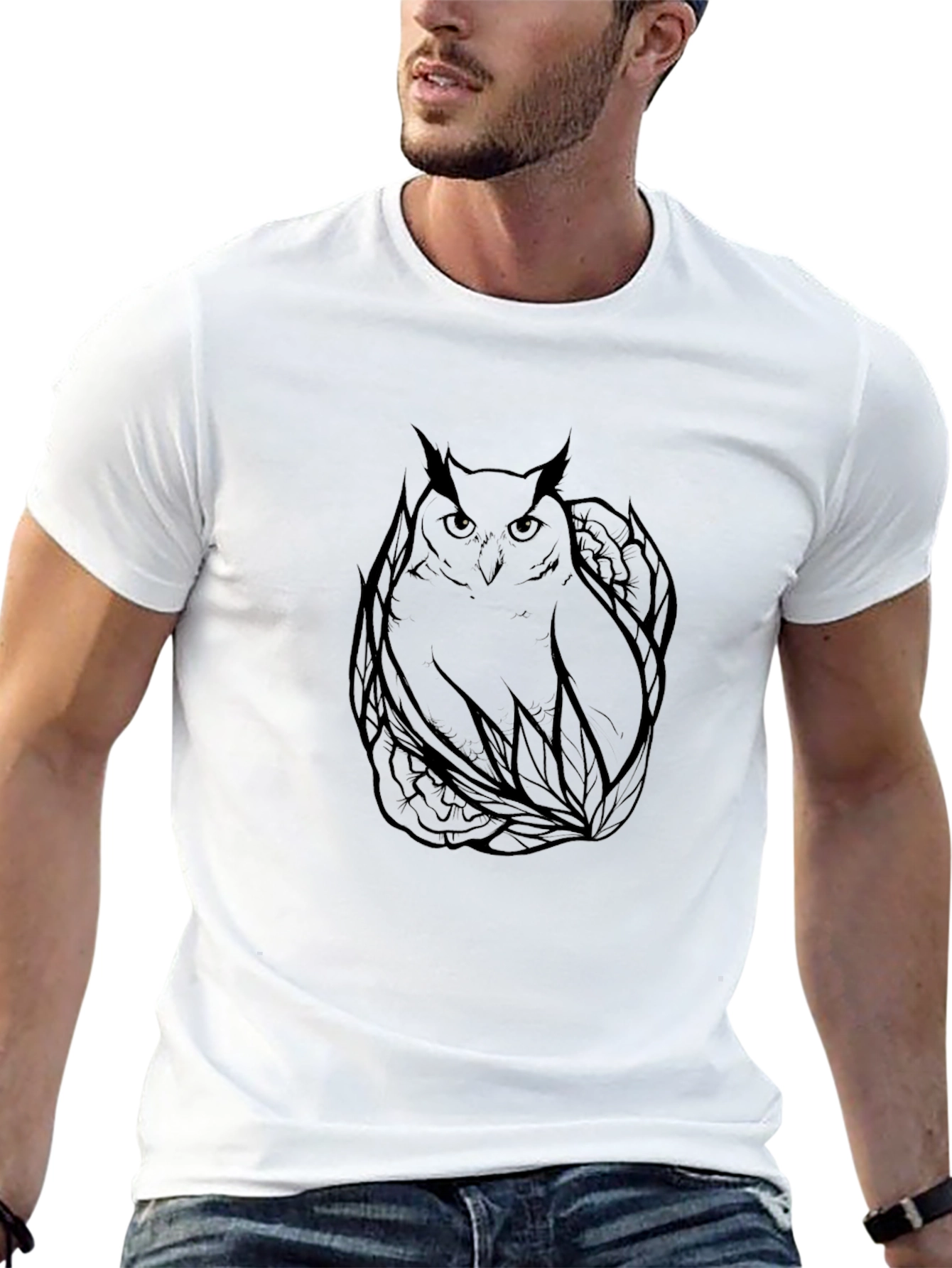 Black Men's Black Owl Graphic Print T-Shirt view 13