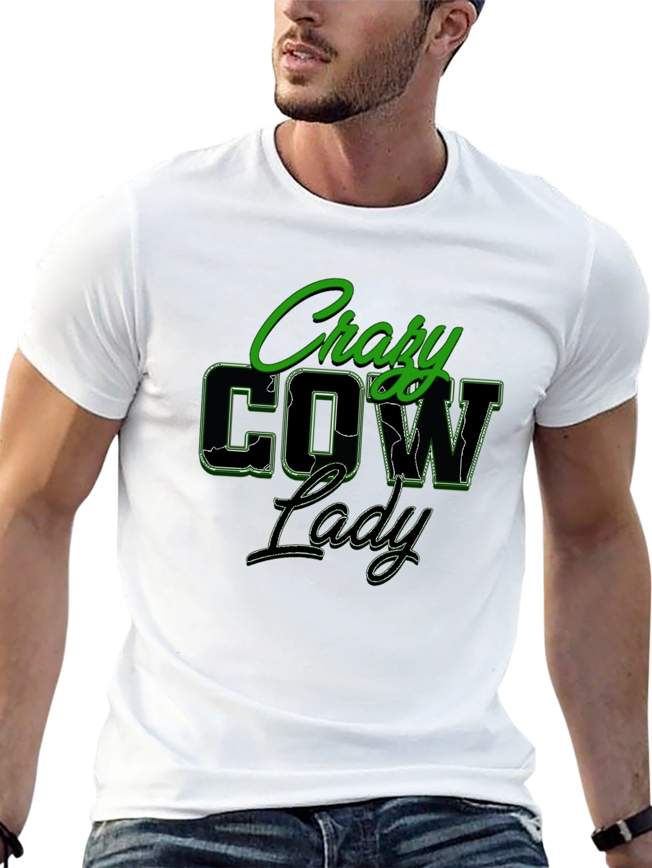 Black Crazy Cow Lady Black Graphic T-Shirt view 13