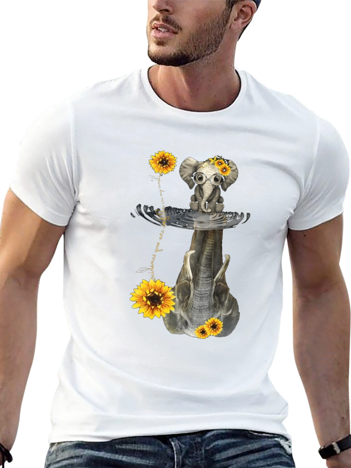 Black Elephant Sunflower Reflection Graphic Tee view 13