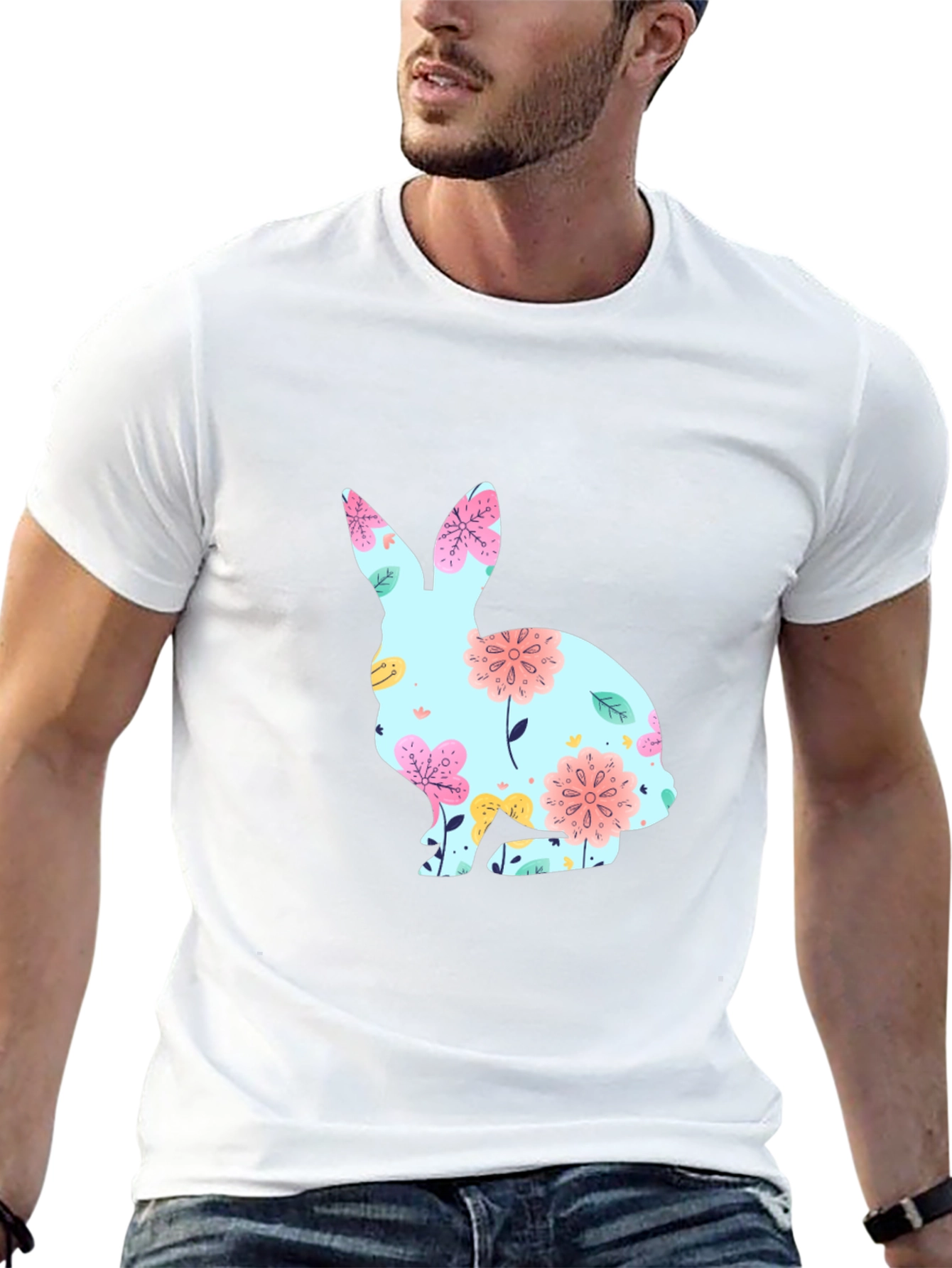 Camiseta Negra con Conejo Floral para Pascua