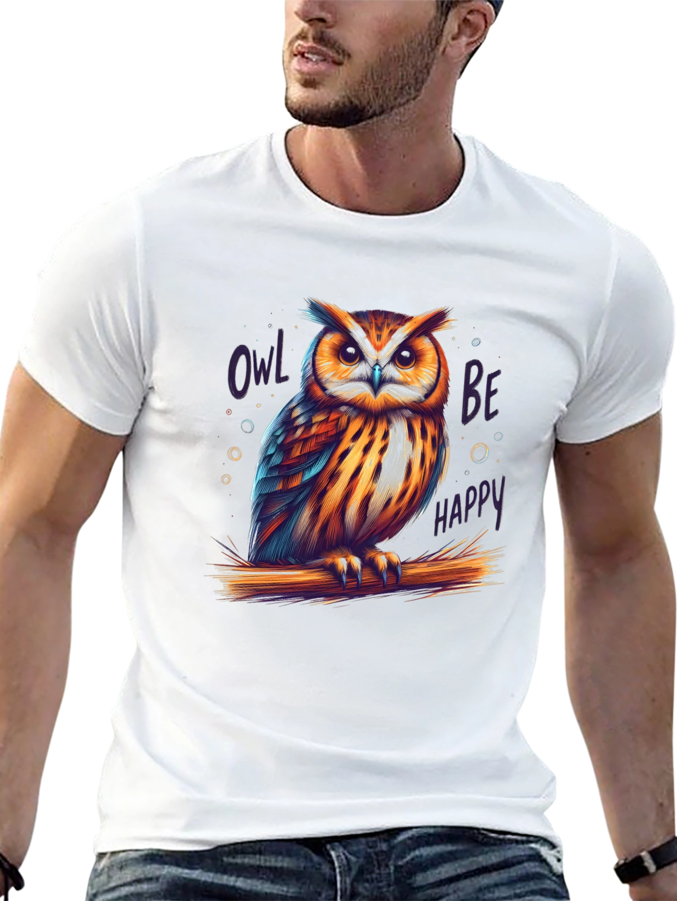 Black Owl Be Happy Graphic Tee view 13