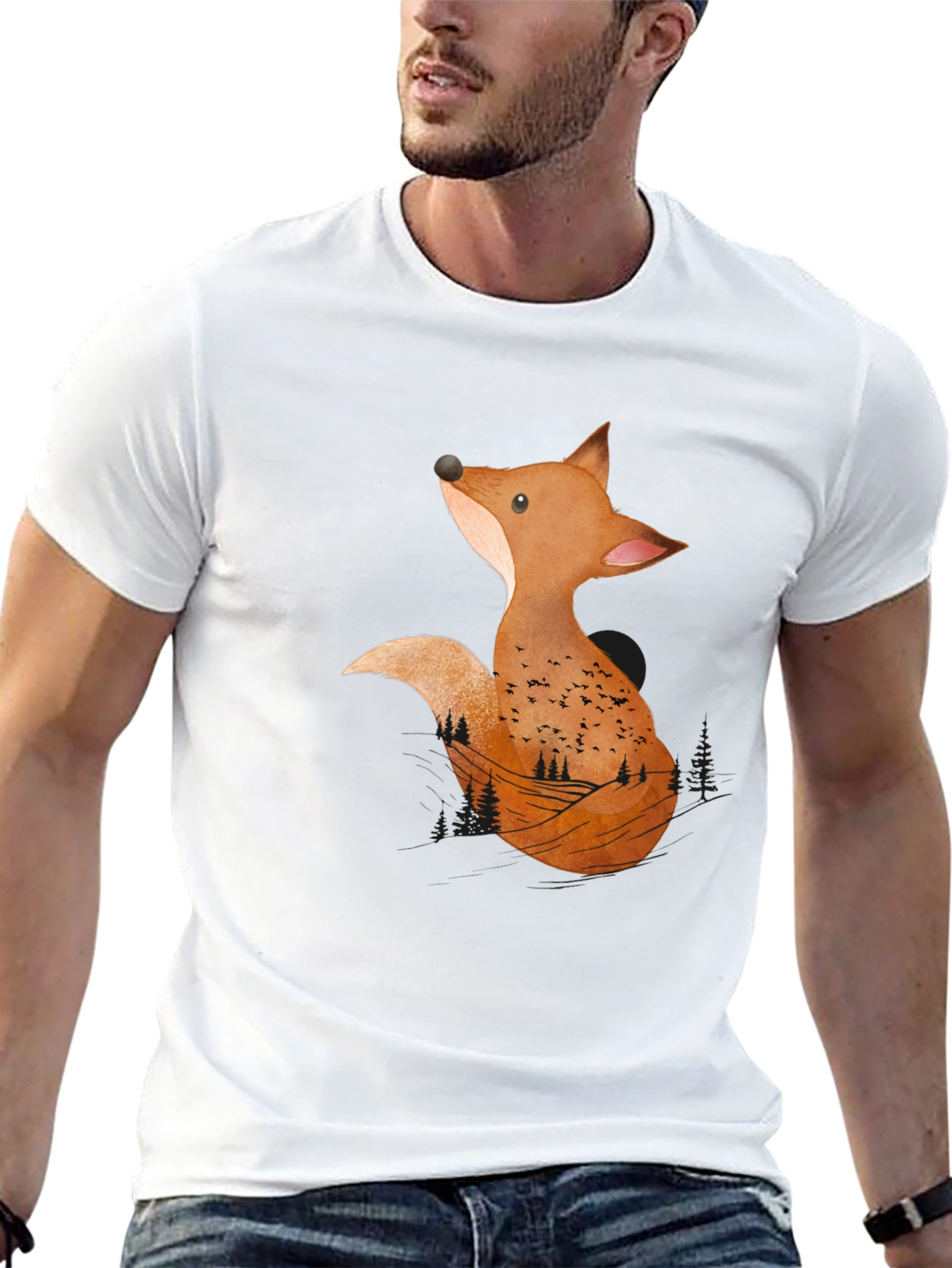 Black Fox Graphic Print Tee - Nature Inspired Design view 13
