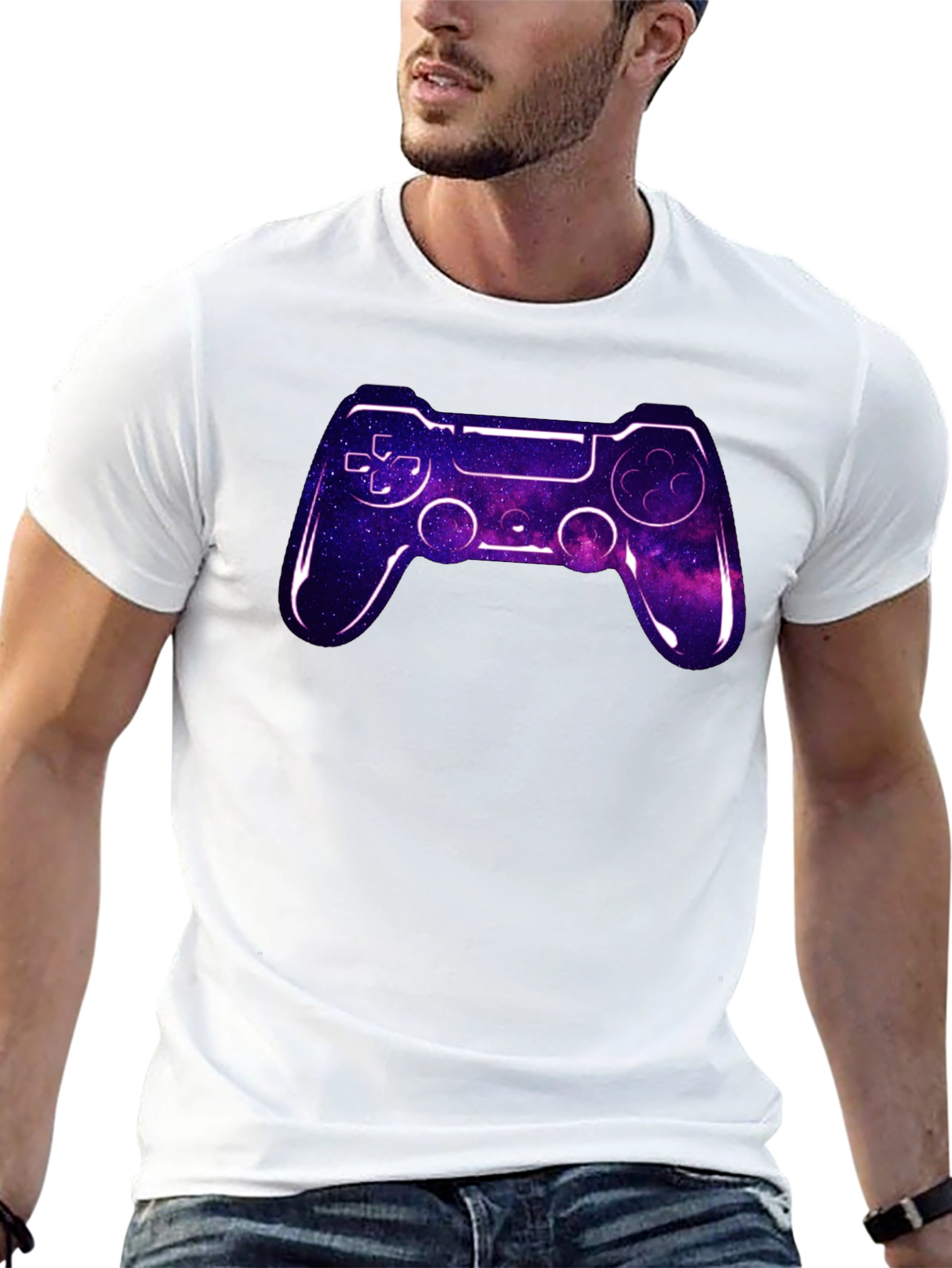 Black Gaming Controller Graphic Tee - Galaxy Design view 13