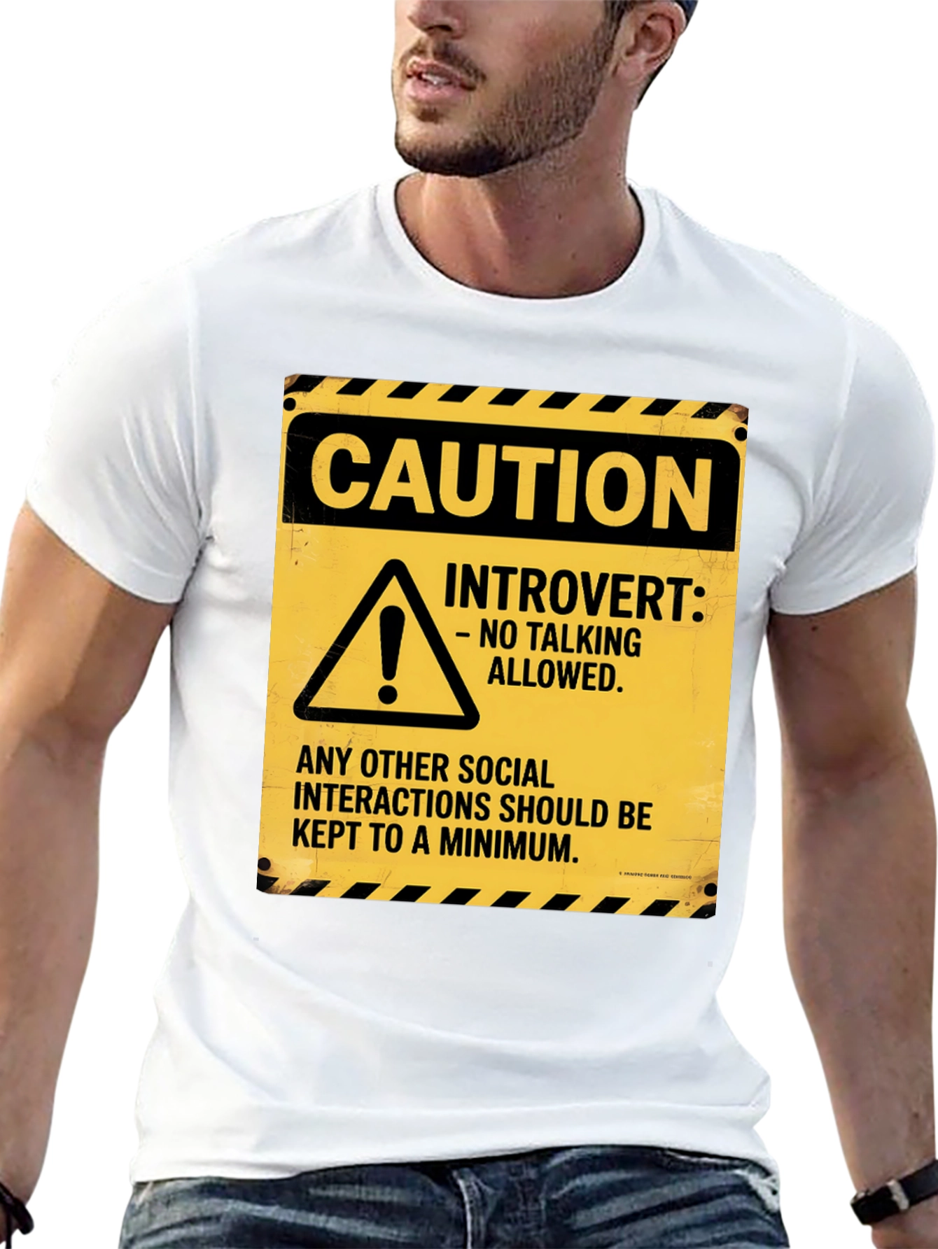 Black Caution Introvert Novelty Graphic Tee view 13
