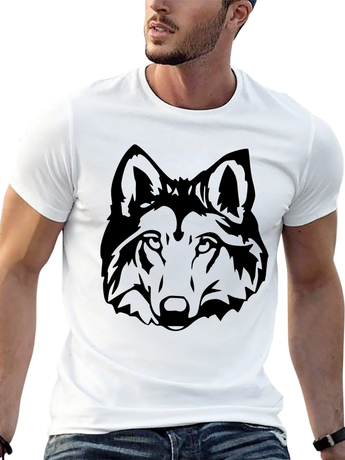 Black Black Wolf Head Graphic Tee - Men's Short Sleeve Crew Neck T-Shirt view 13