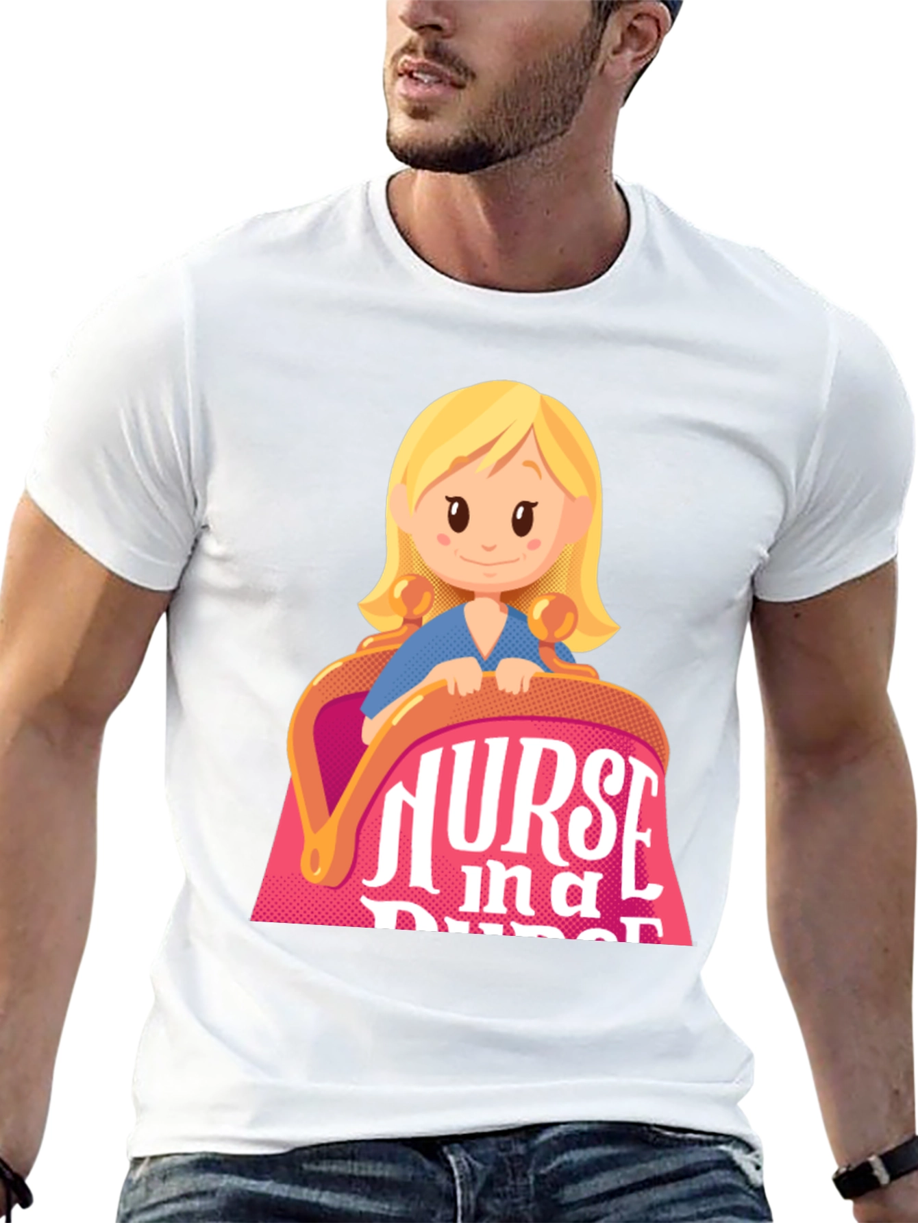 Black Nurse in a Purse Cartoon Graphic T-Shirt view 13