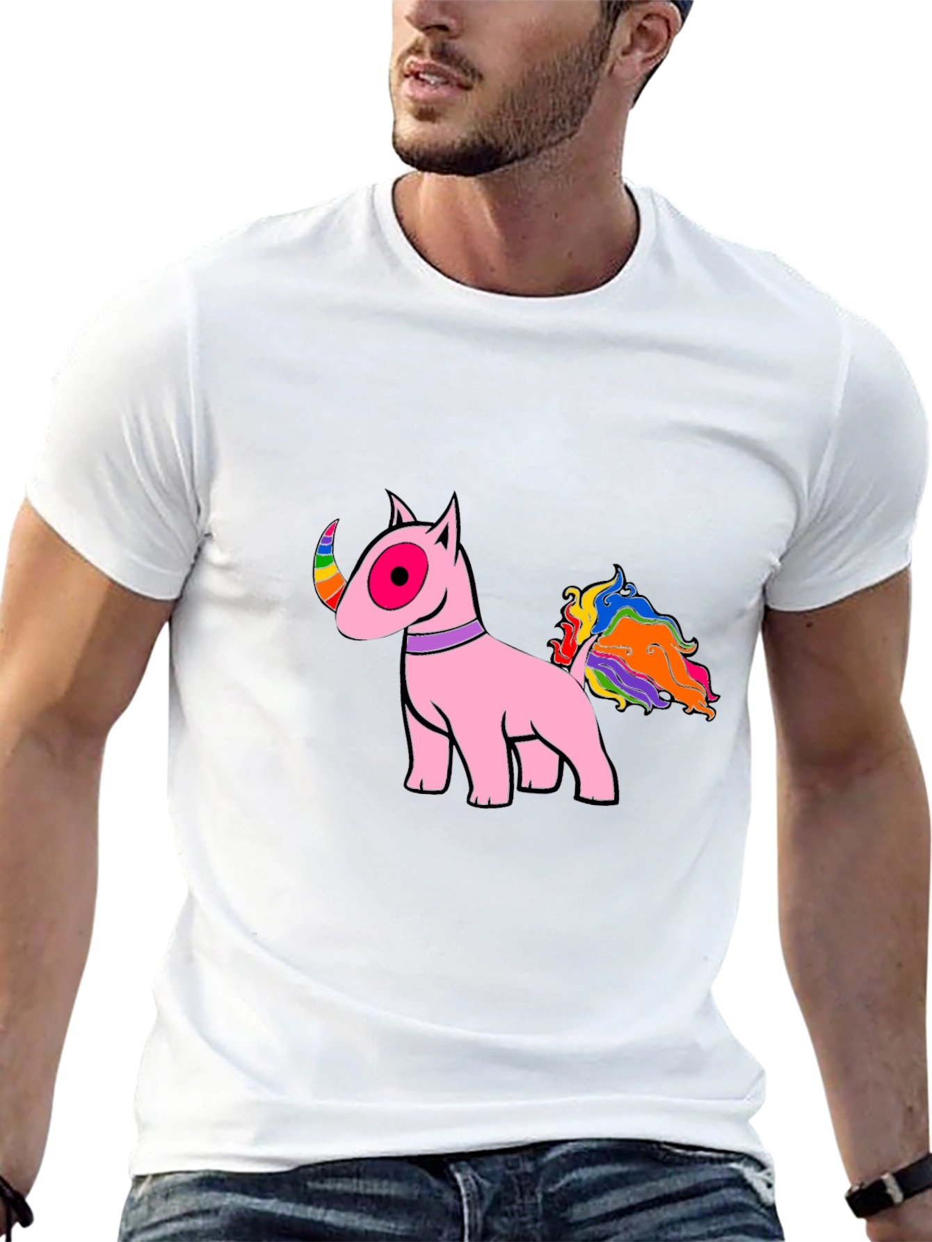 Black Pink Bull Terrier Rainbow Tail T-Shirt view 13