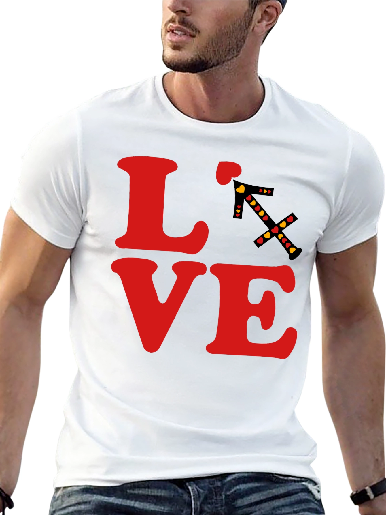 Black LOVE T-Shirt - Sagittarius Arrow Heart Design view 13