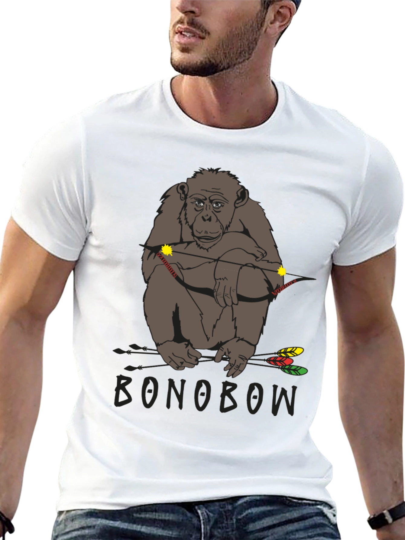 Black Bonobo Archer T-Shirt - Novelty Animal Tee view 13